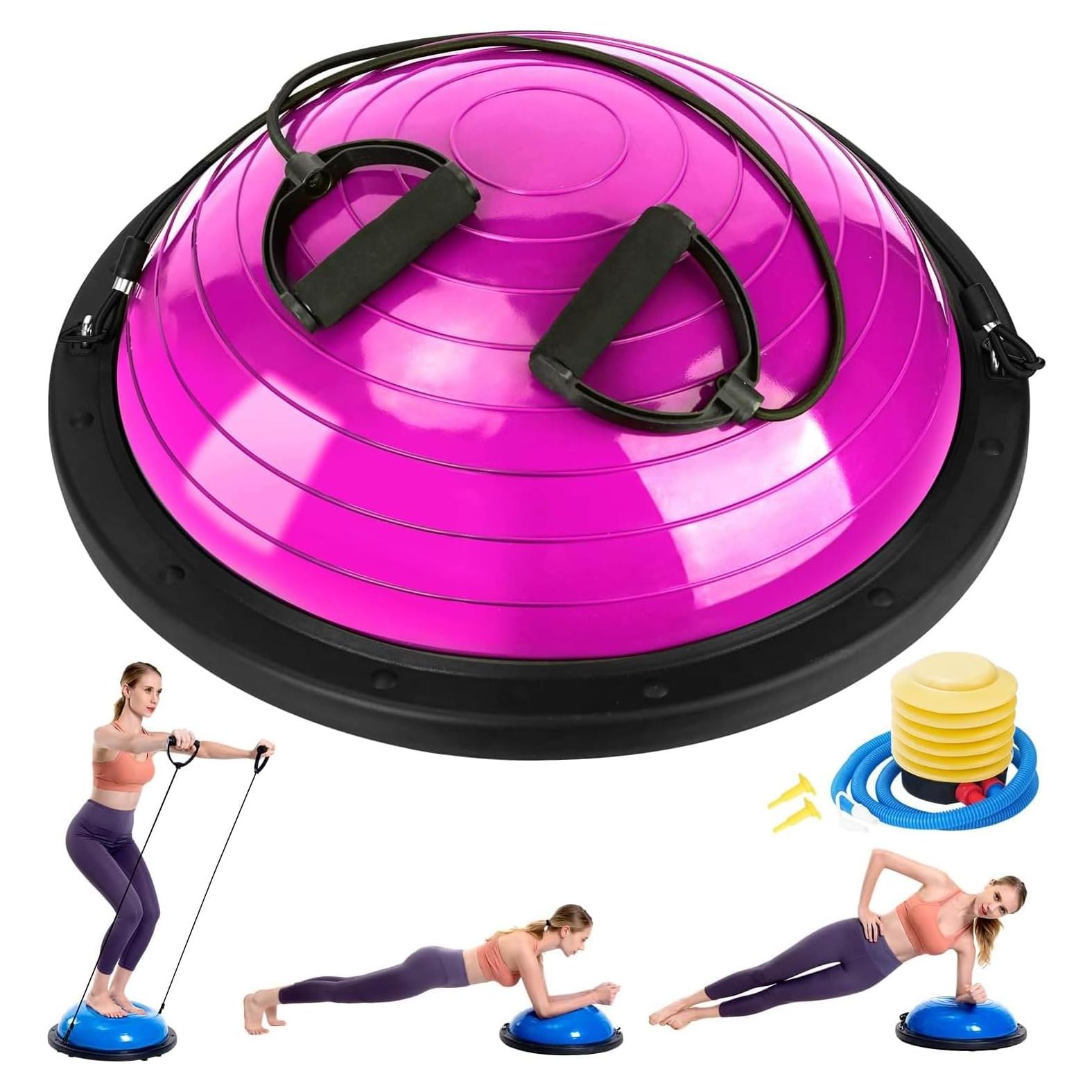 Media Pelota de Equilibrio Zeatly Rosa con Bandas de Resistencia