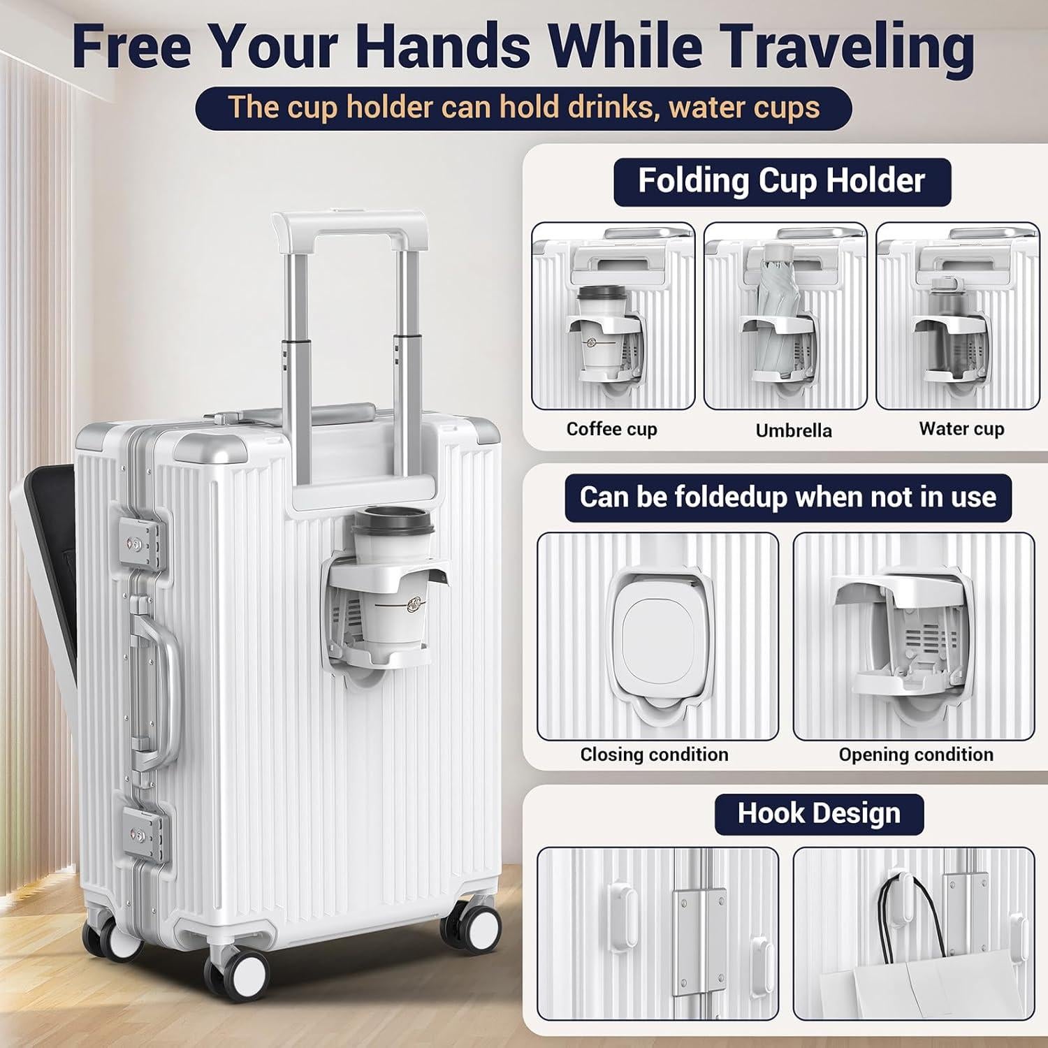 Maleta de Mano Expandible Ladplay 45L con Puerto USB - Blanca