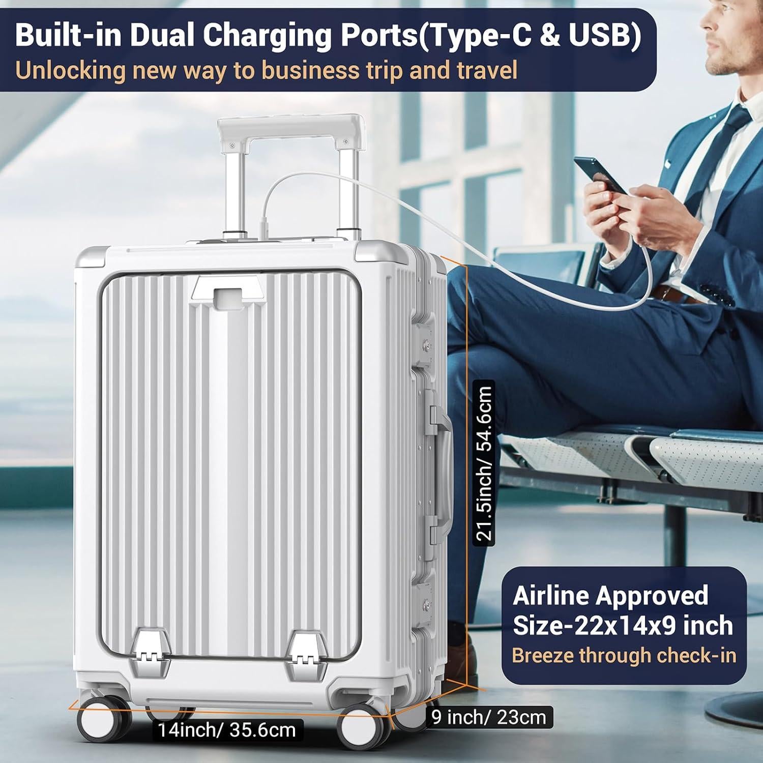 Maleta de Mano Expandible Ladplay 45L con Puerto USB - Blanca