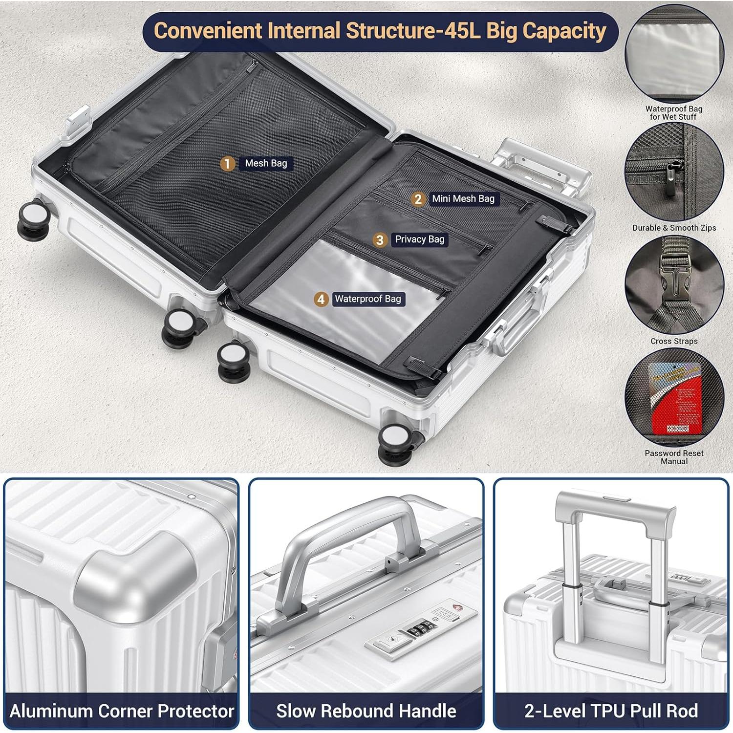 Maleta de Mano Expandible Ladplay 45L con Puerto USB - Blanca