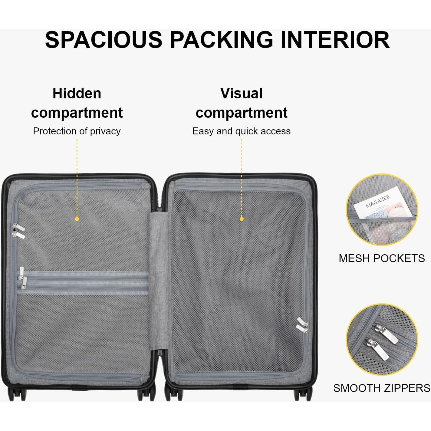 Rolling Carry on Luggage Airline Approved, Carry-on Suitcases with Wheels, Lightweight Luminous Textured Luggage for Men Women, Tsa Lock, 20 Inch, Dark Grey