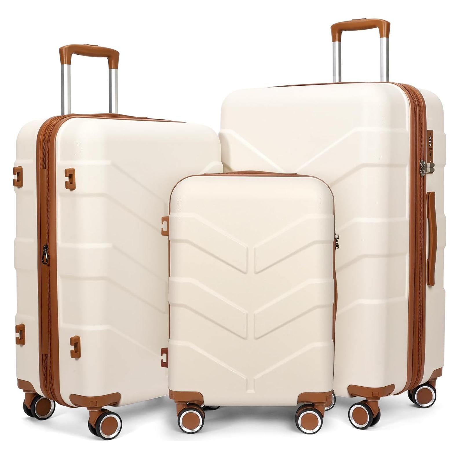 Luggage Sets 3 Piece with Spinner Wheel, Hardside Suitcase Set with TSA Lock, Expandable Travel Luggage for Men and Women, White