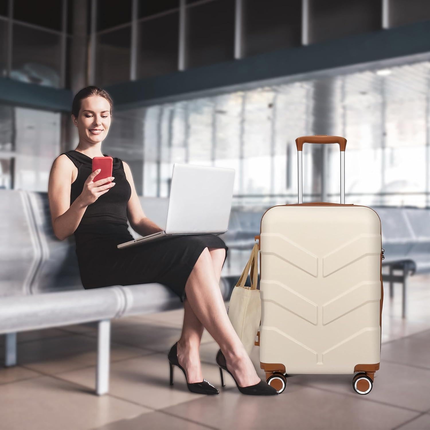 Luggage Sets 3 Piece with Spinner Wheel, Hardside Suitcase Set with TSA Lock, Expandable Travel Luggage for Men and Women, White