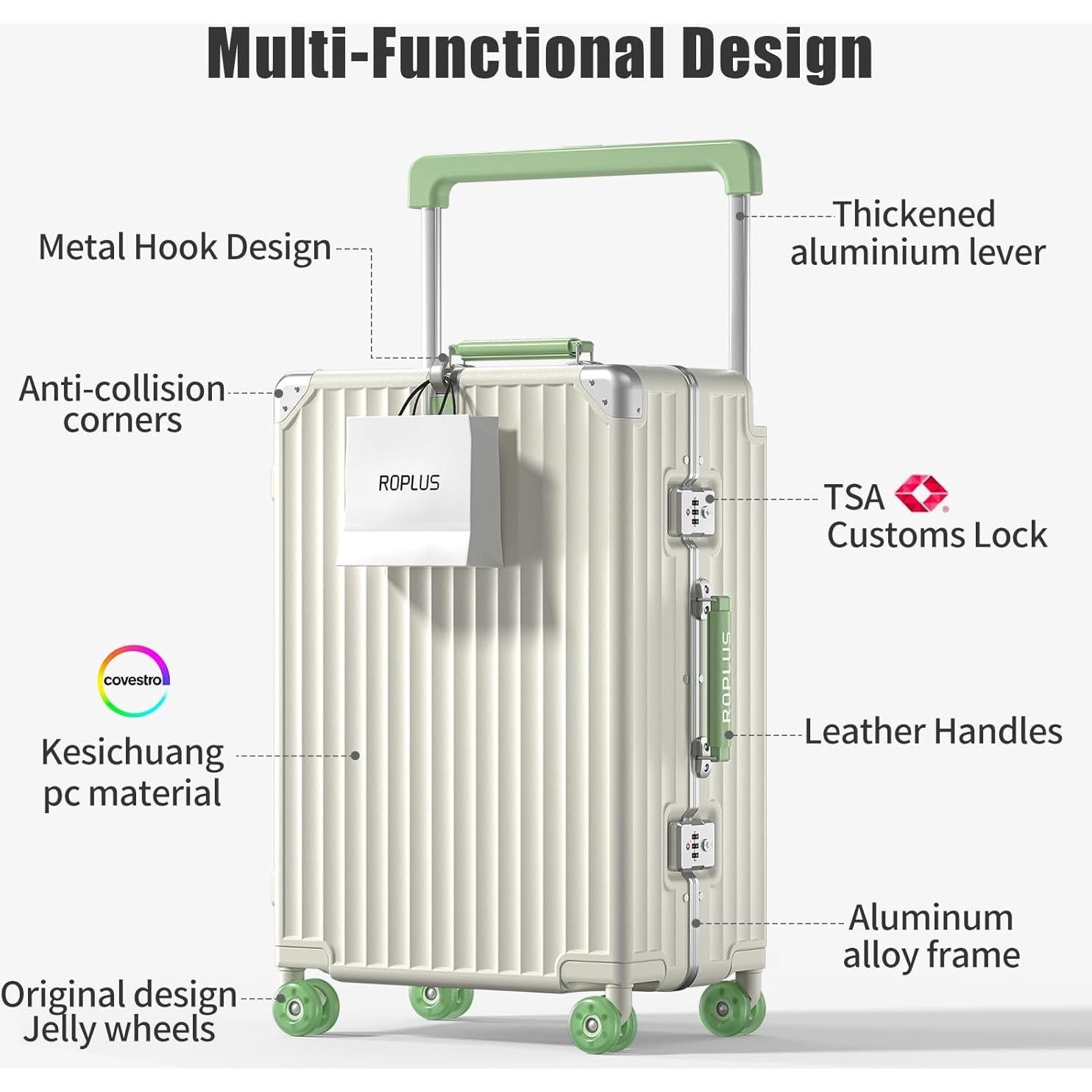 Maleta de Mano ROPLUS 21" Aluminio Blanco con Ruedas Gel