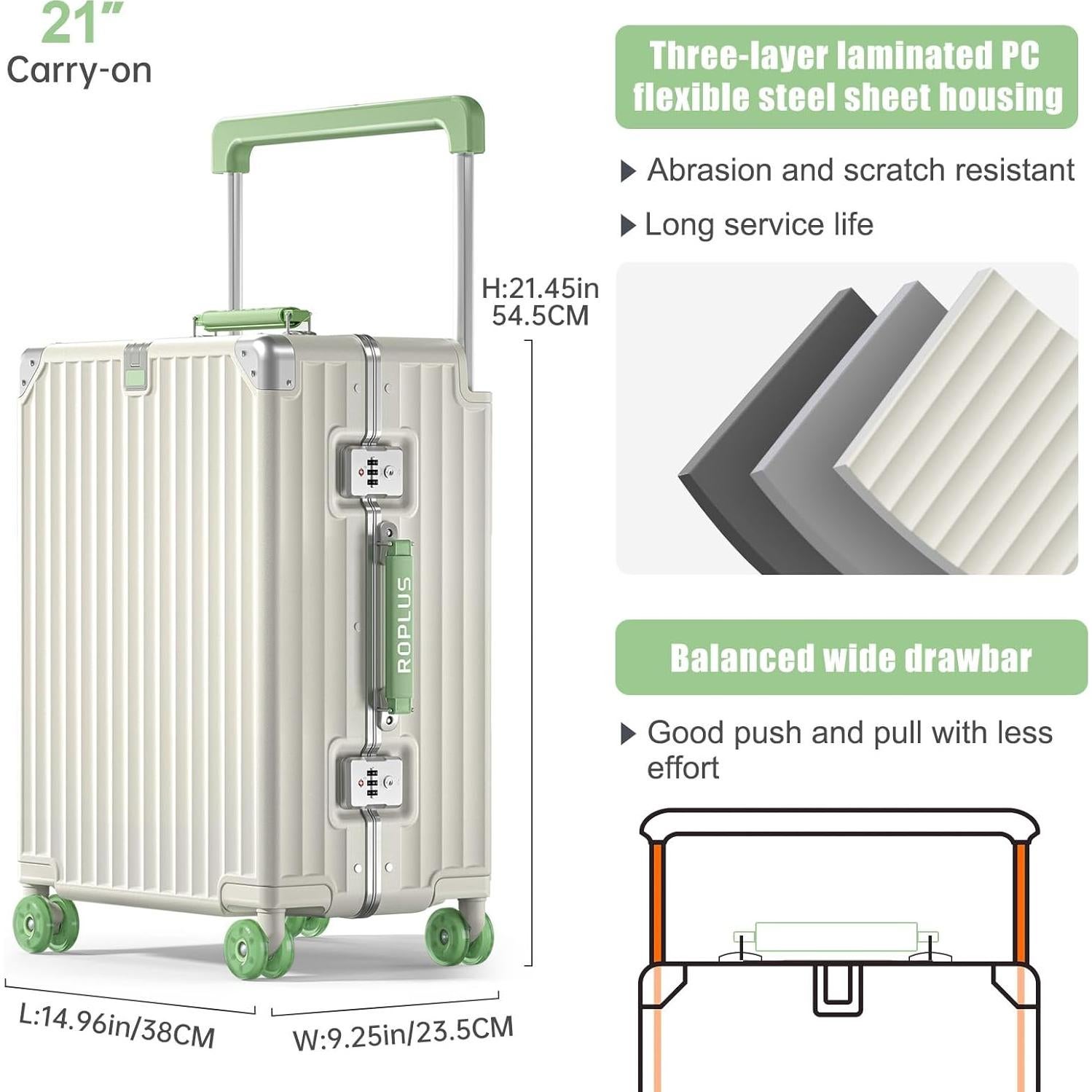 Maleta de Mano ROPLUS 21" Aluminio Blanco con Ruedas Gel