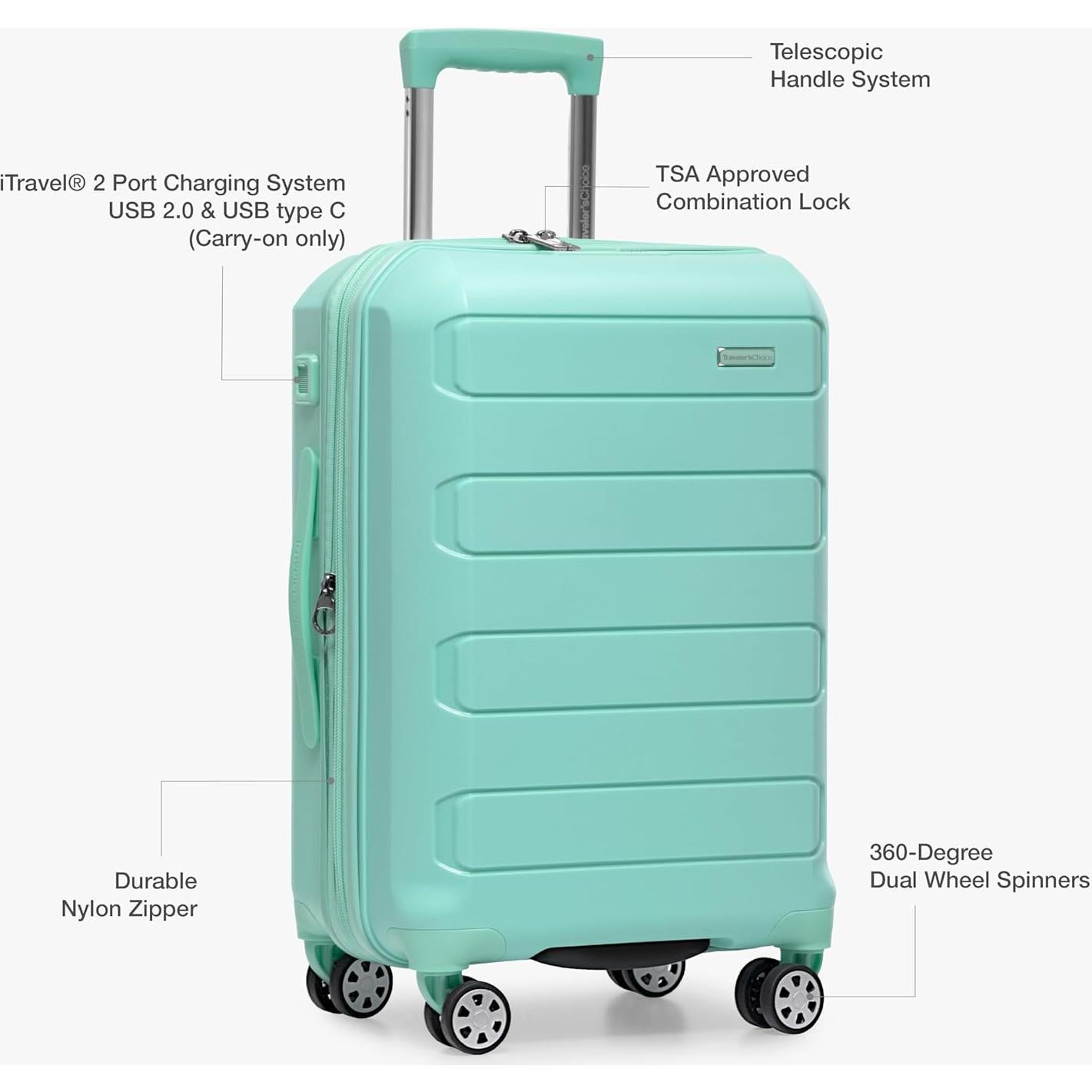 Maleta Expandible de Mano Traveler's Choice 22" Verde Menta