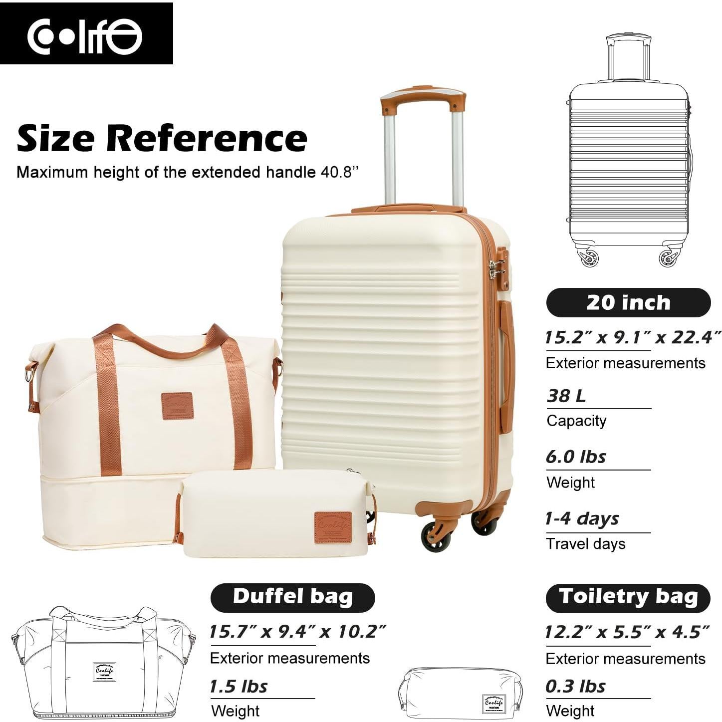 Conjunto de Equipaje Coolife 3 Piezas Maletas Duras Blanco