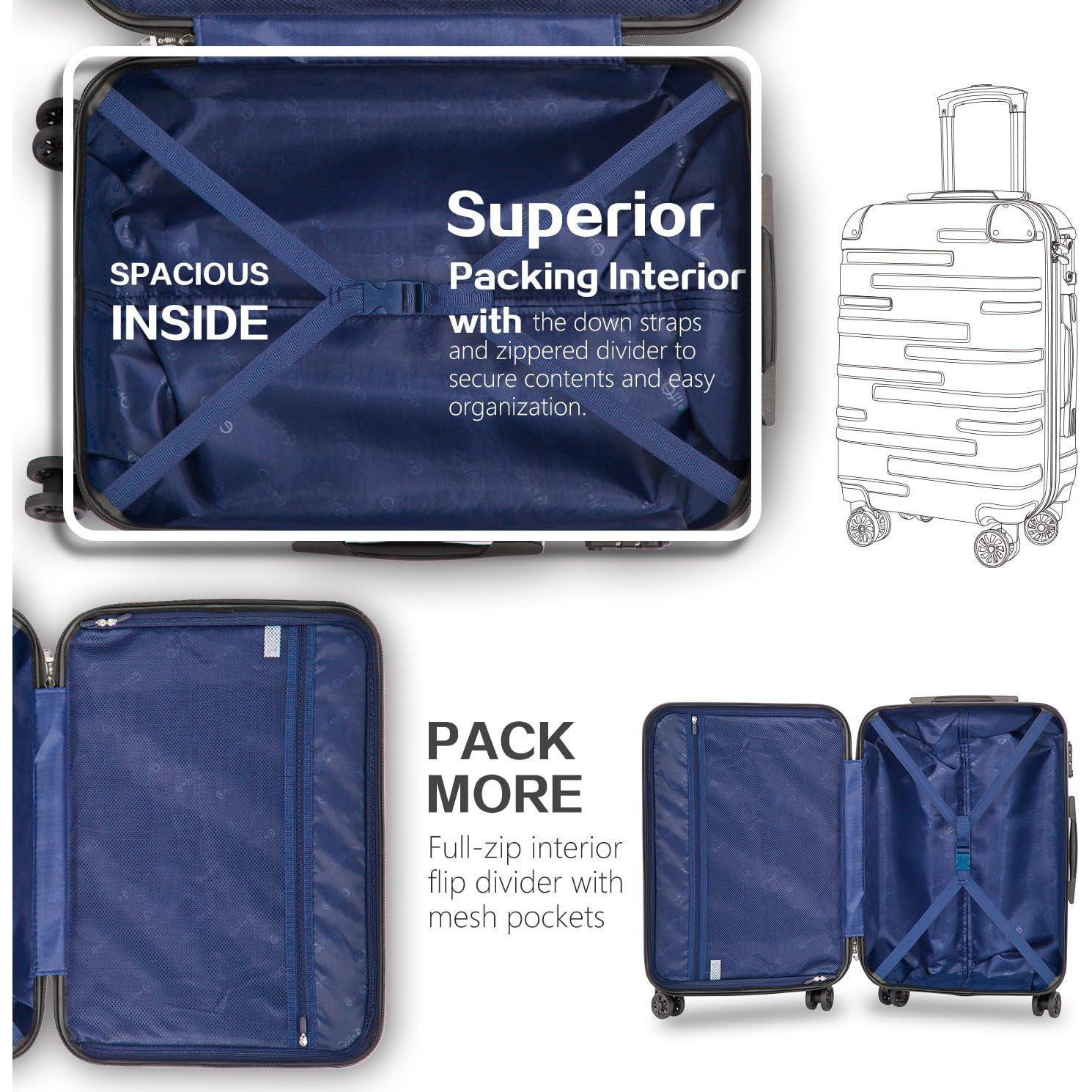 Maleta Coolife Equipaje de Mano Dura 20" Gris con Candado TSA