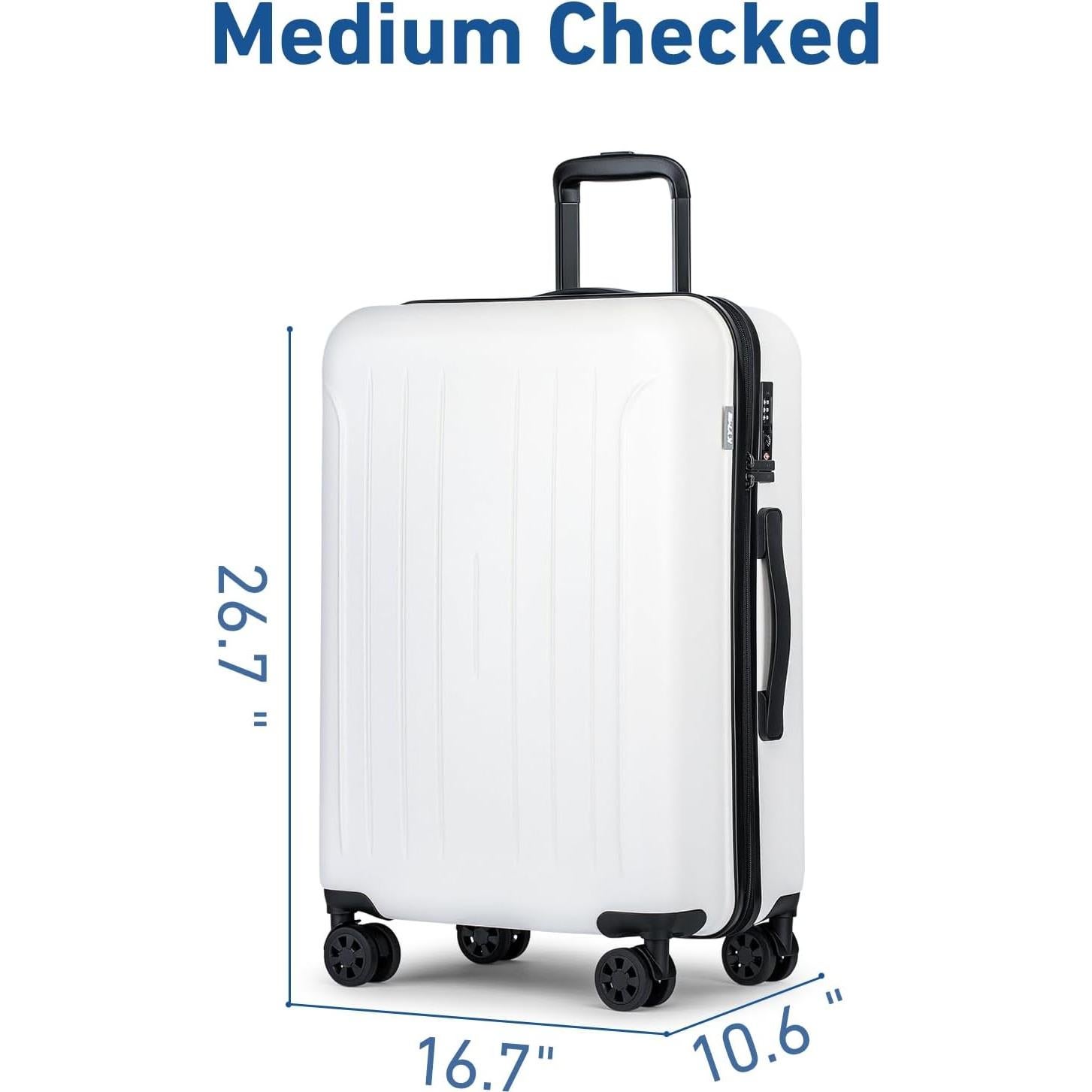 Maleta Mediana KYME 24" Blanca con Ruedas Dobles y Cerradura TSA