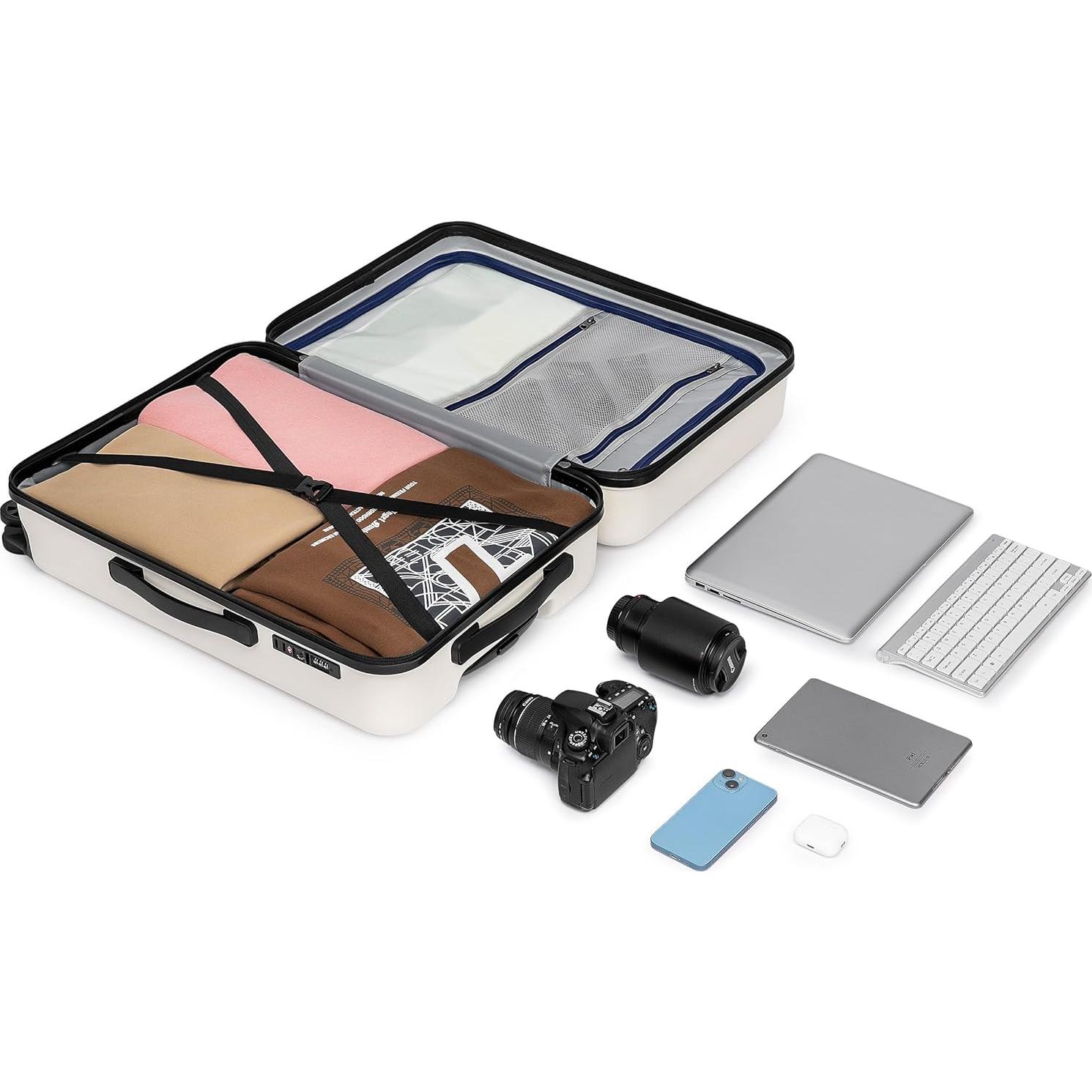 Maleta Mediana KYME 24" Blanca con Ruedas Dobles y Cerradura TSA