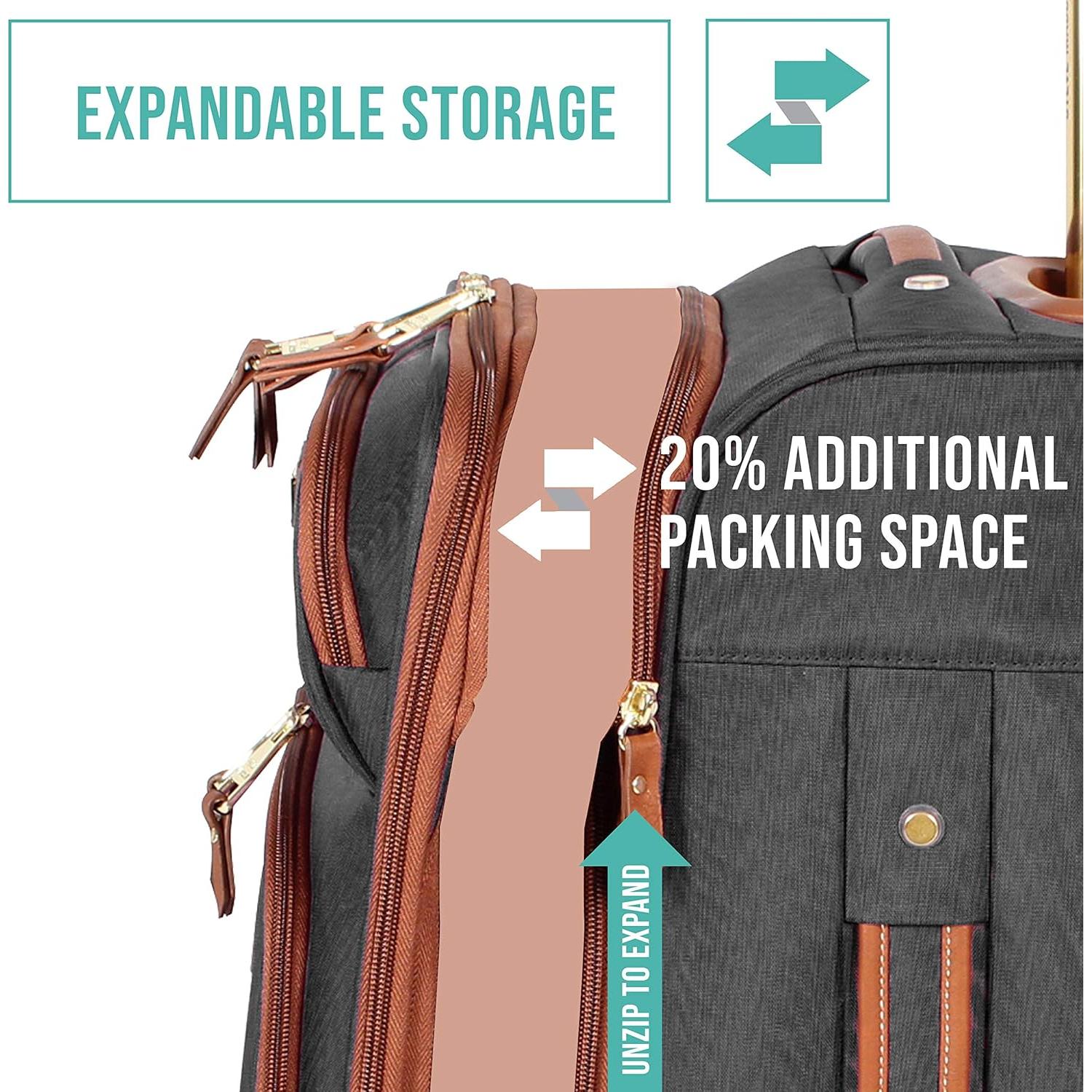 Maleta Expandible Steve Madden 20" Negra Ligera para Viaje