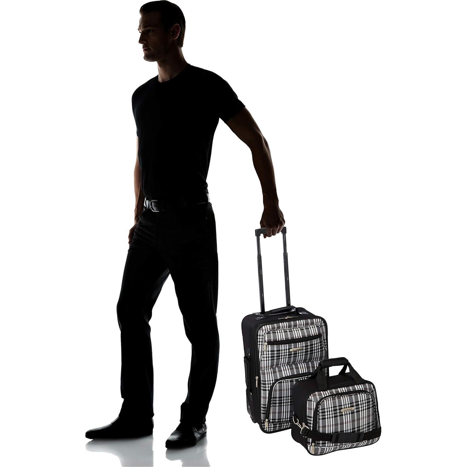 Conjunto de Equipaje Rockland 2 Piezas Expandible Cuadros Negros