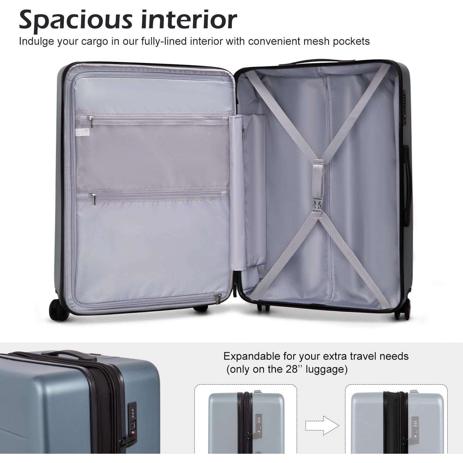 Maleta Coolife 20" ABS+PC Spinner Trolley Blanca con Compartimento