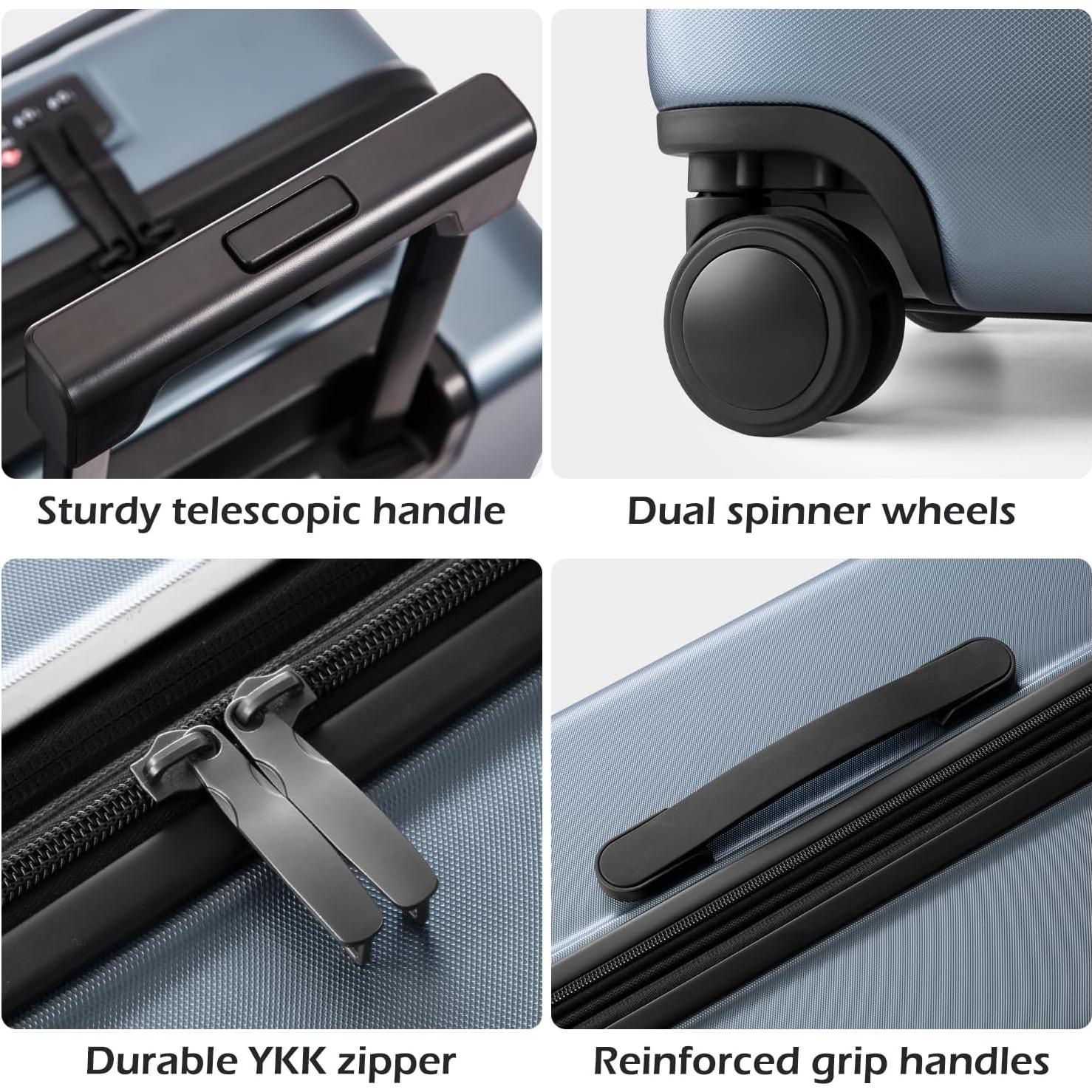 Maleta Coolife 20" ABS+PC Spinner Trolley Blanca con Compartimento