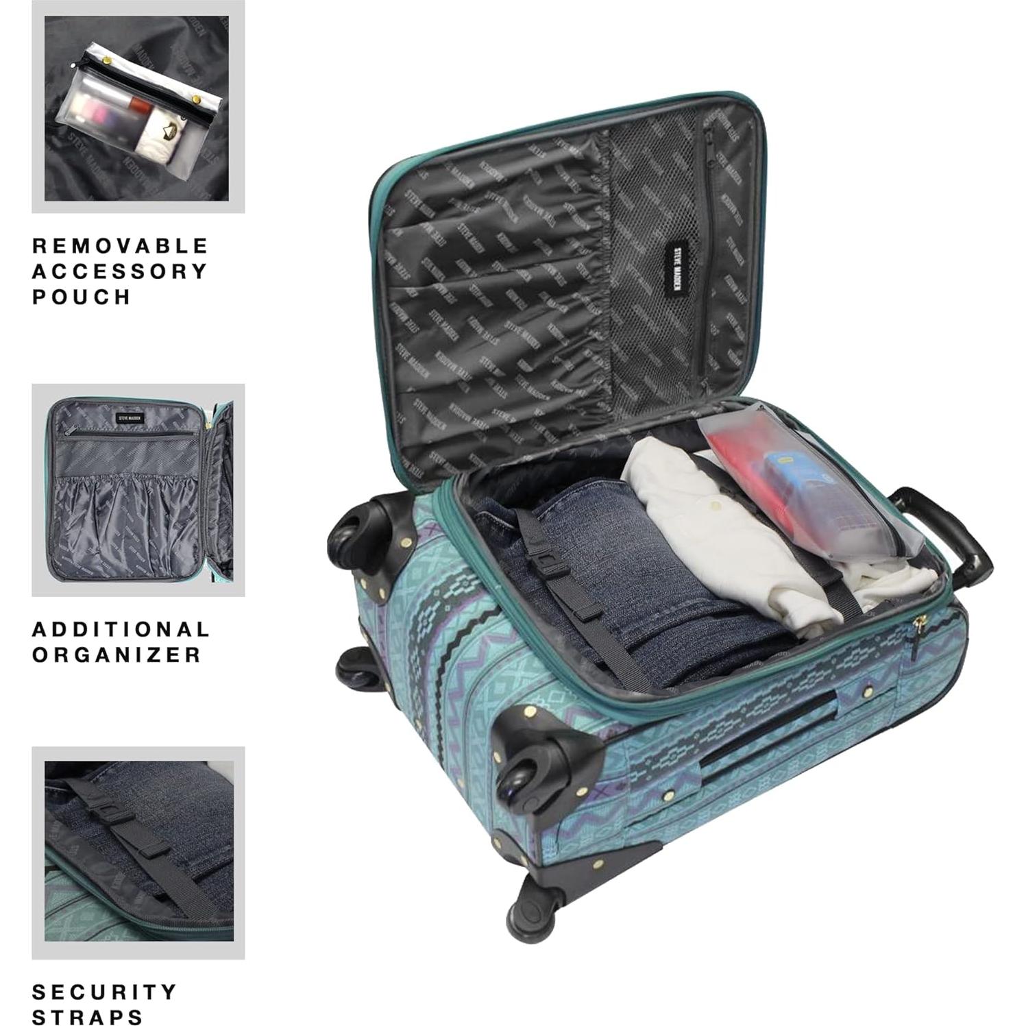 Maleta Expandible Steve Madden 24" Turquesa Ligera 62L