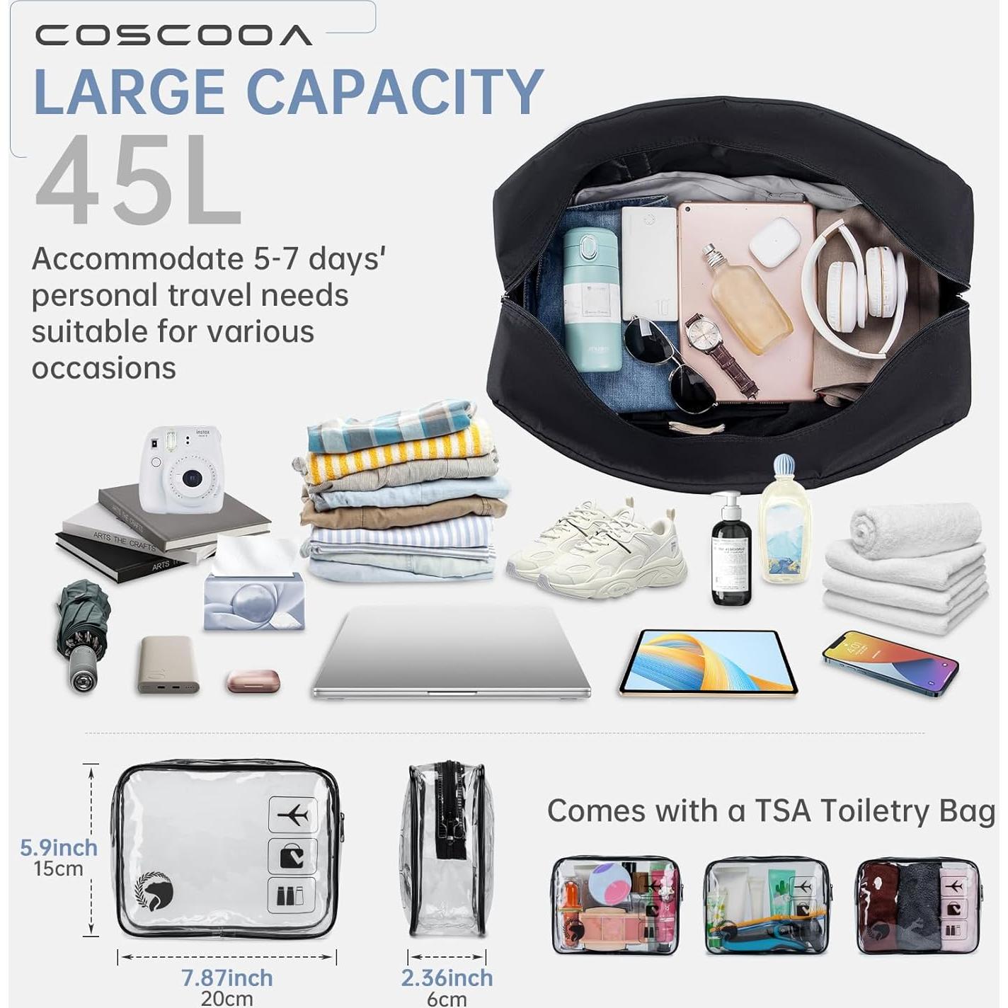 Bolsa de viaje plegable COSCOOA 45L impermeable unisex