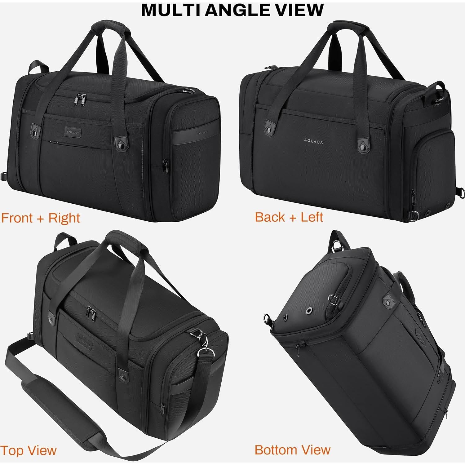 Bolsa de viaje AGLAUS Tourenne 45L plegable negra con compartimento para zapatos