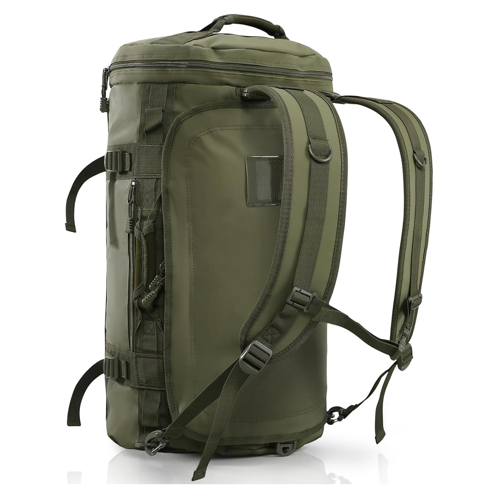 45L Gym Duffle Backpack Bag Convertible Travel Duffle with Shoes Compartment for Men Women with Straps, Water-resistant, Army Green