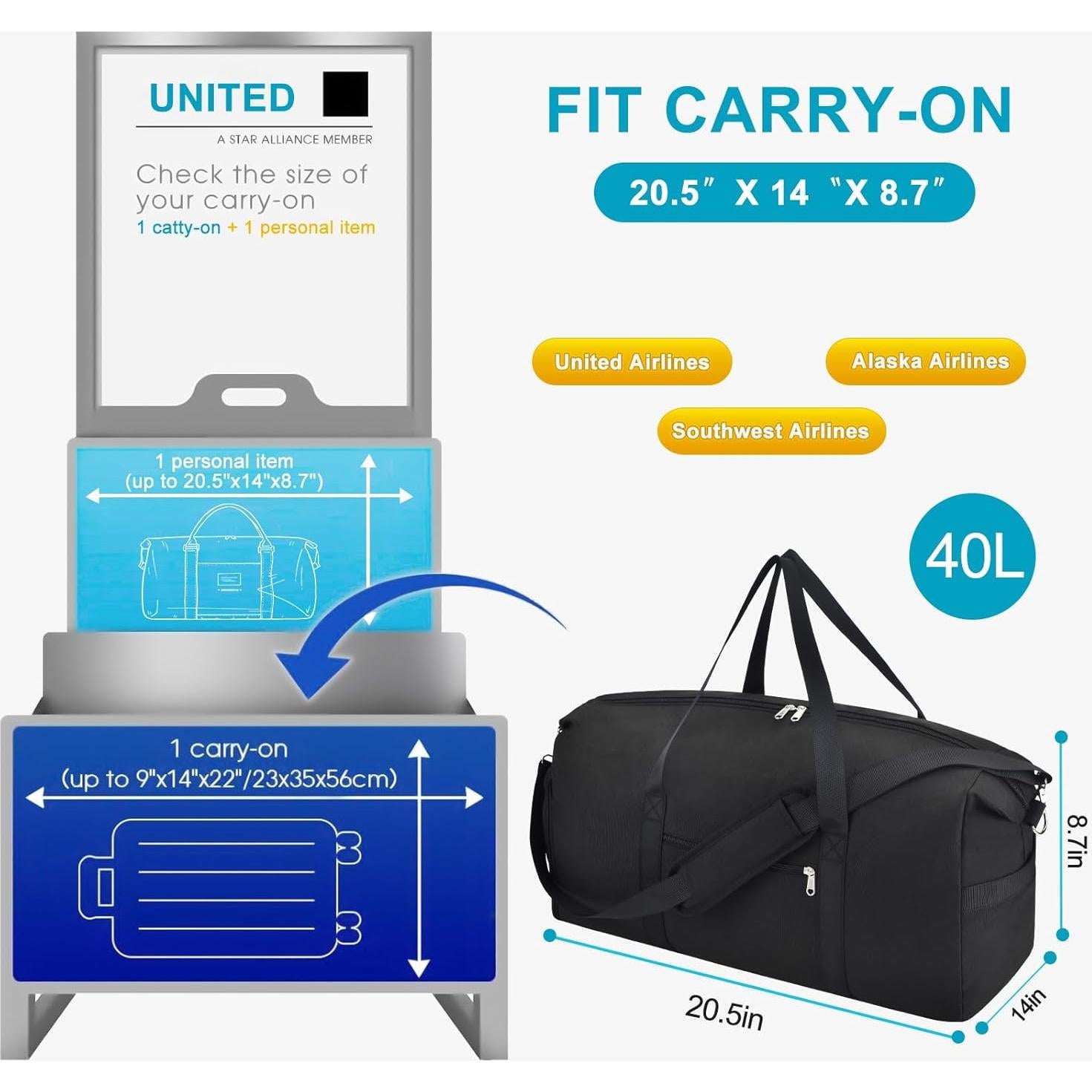 Bolsa de viaje plegable Felipe Varela 40L Negro 52x36x22 cm