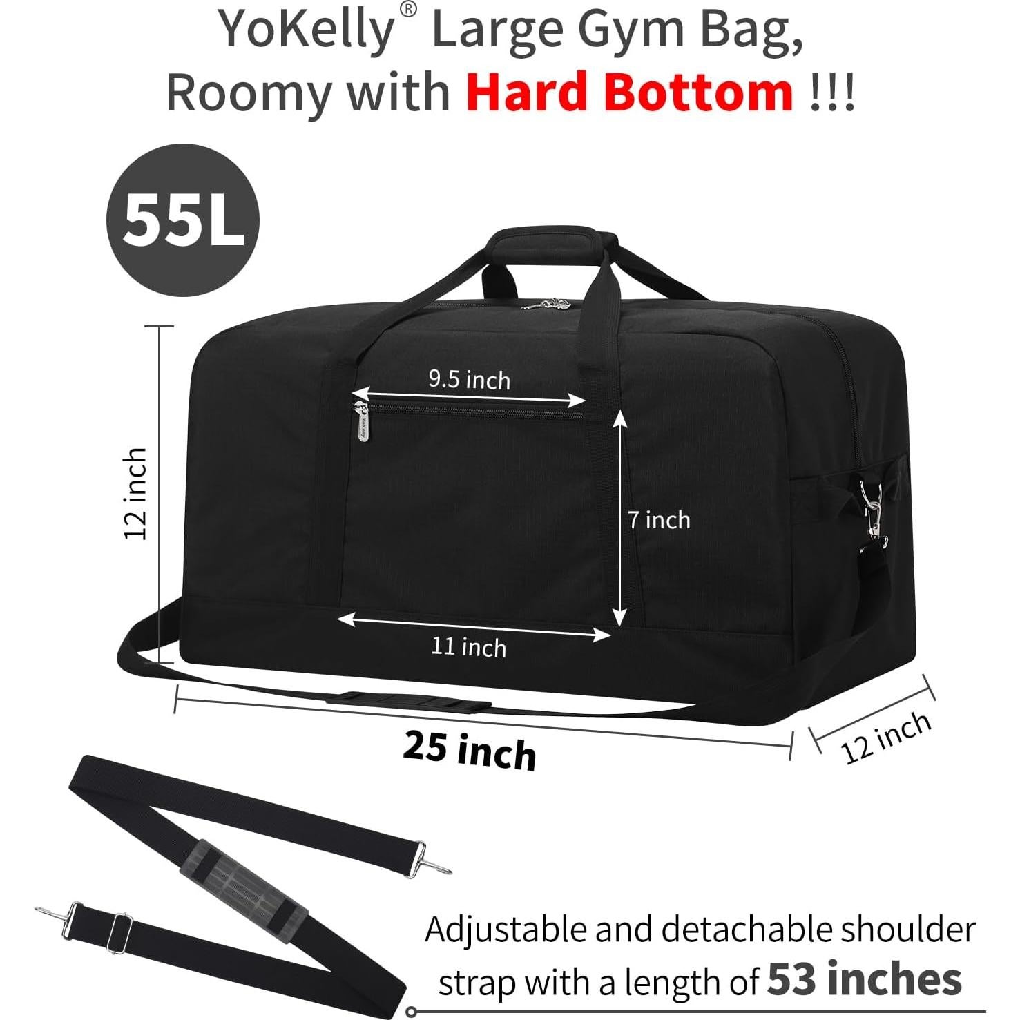 Bolsa de viaje grande 55L para hombres - Negra - 63.5x30.5x30.5 cm