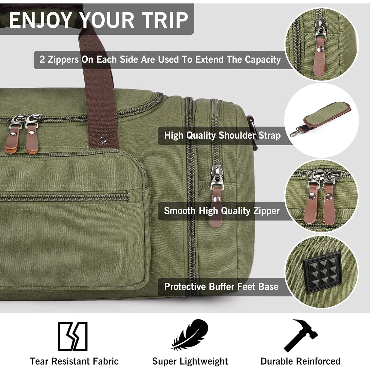 Bolsa de viaje Oflamn 55L con compartimento para zapatos - Verde militar