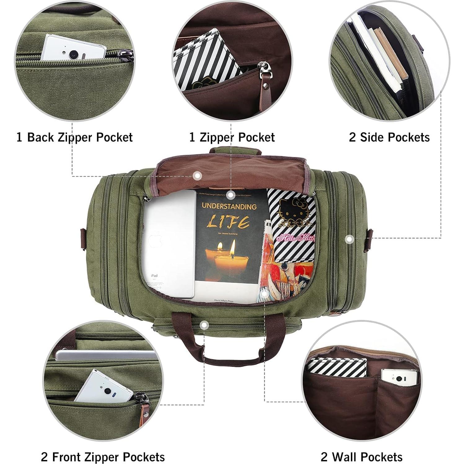 Bolsa de viaje Oflamn 55L con compartimento para zapatos - Verde militar