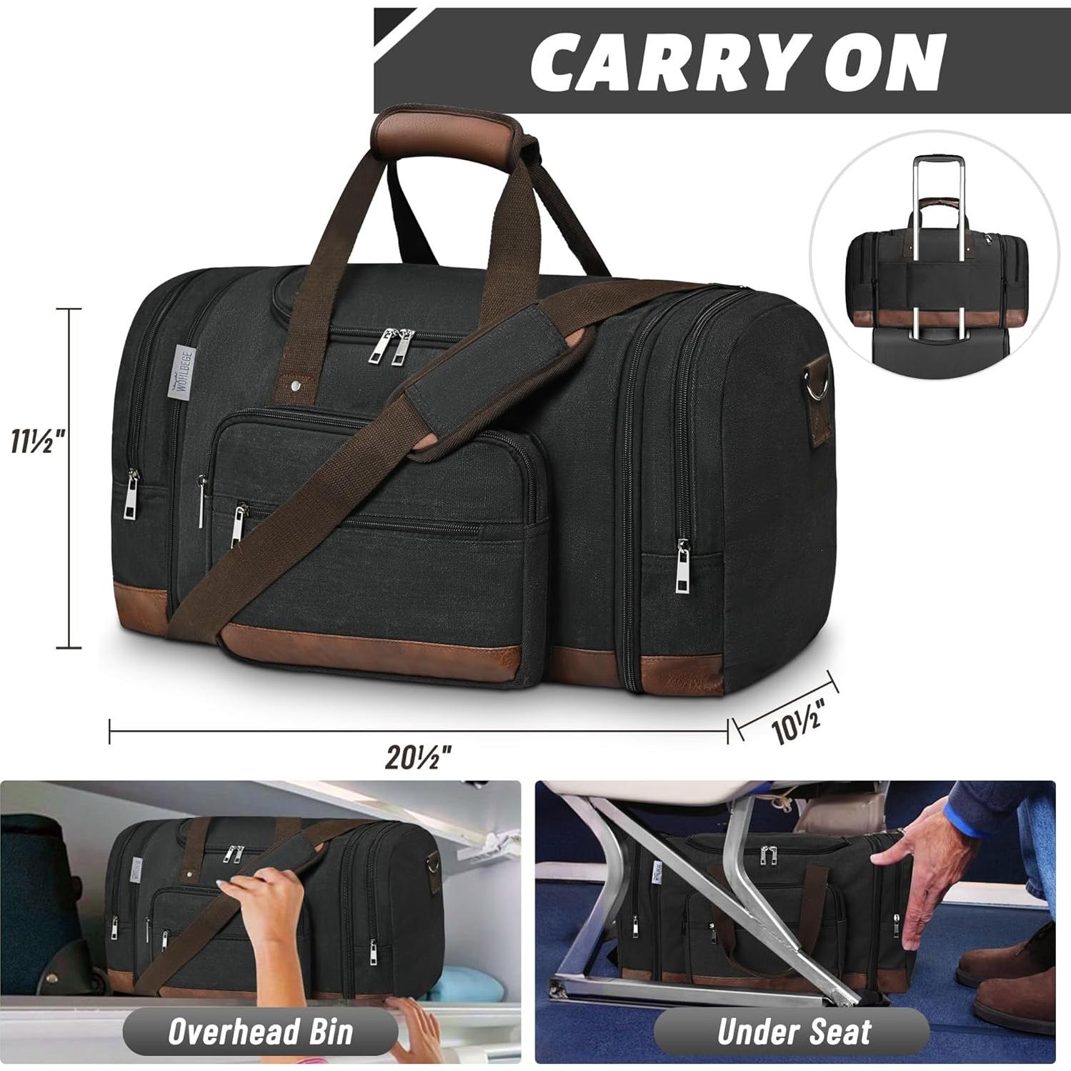 Bolsa de viaje duffle Wohlbege 50L negra expandible