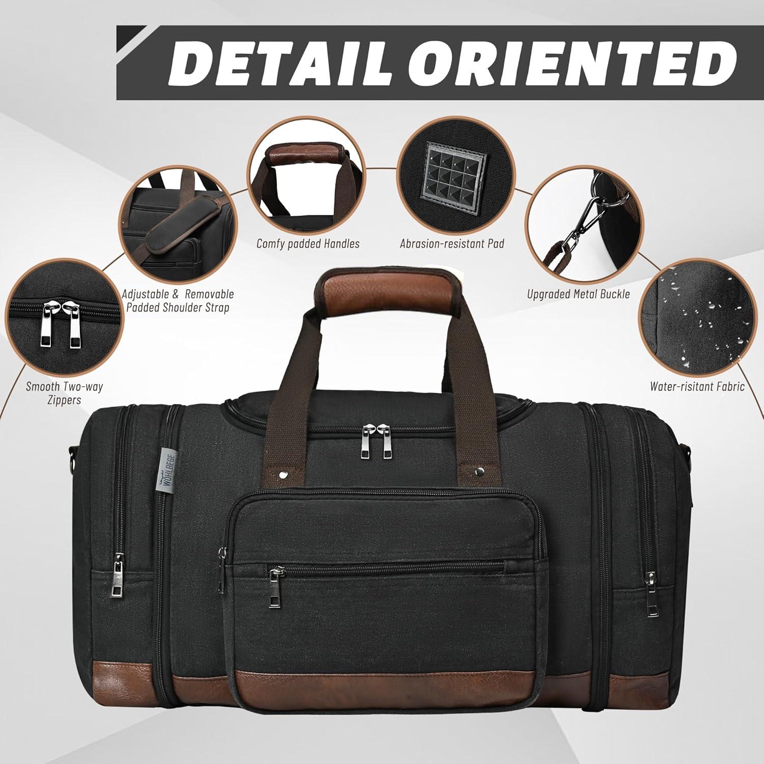 Bolsa de viaje duffle Wohlbege 50L negra expandible