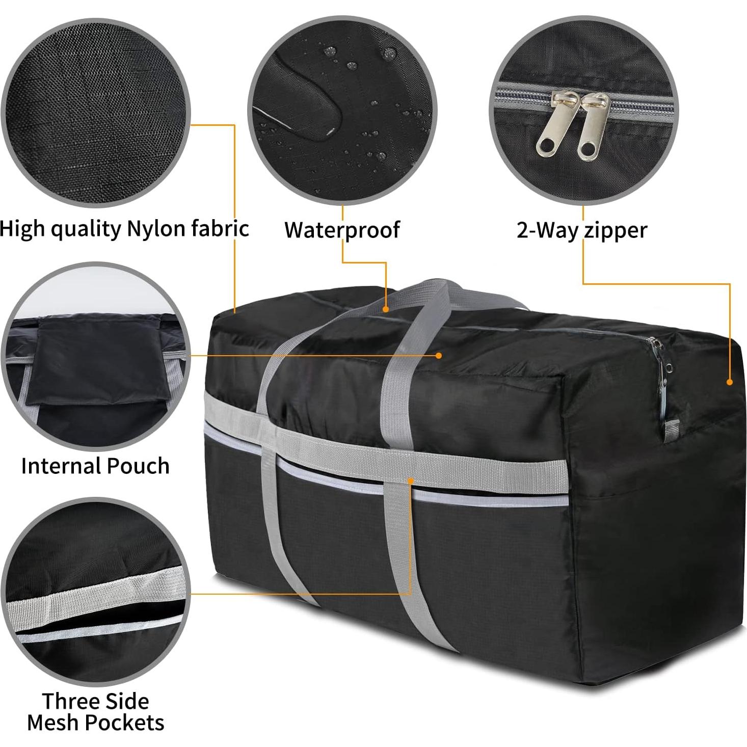 Bolsa de viaje duffel Duffle 96L impermeable plegable negra