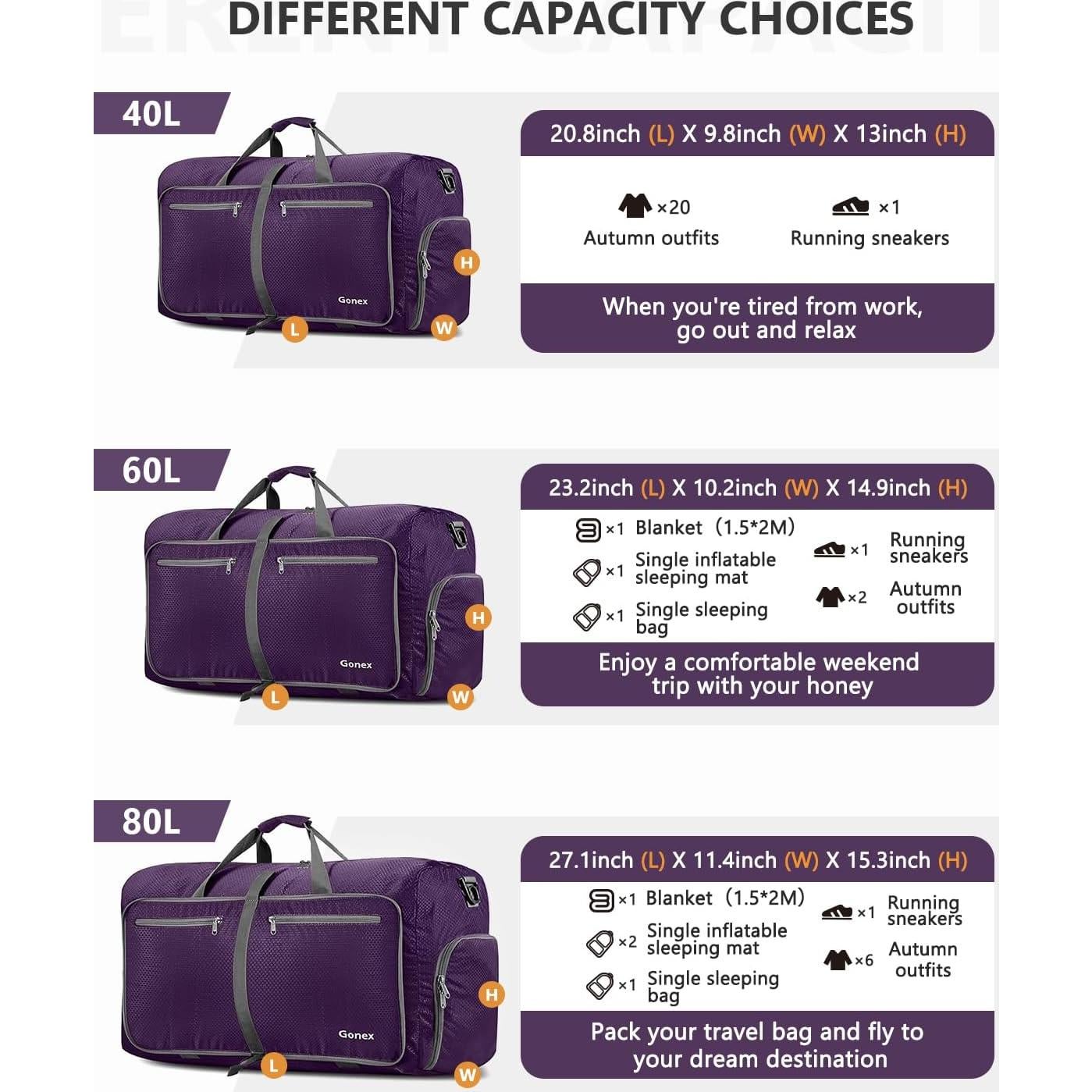 Bolsa de Viaje Plegable Gonex 100L Negra con Compartimento para Zapatos