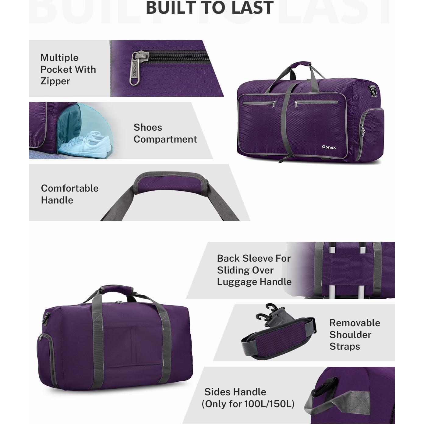 Bolsa de Viaje Plegable Gonex 100L Negra con Compartimento para Zapatos