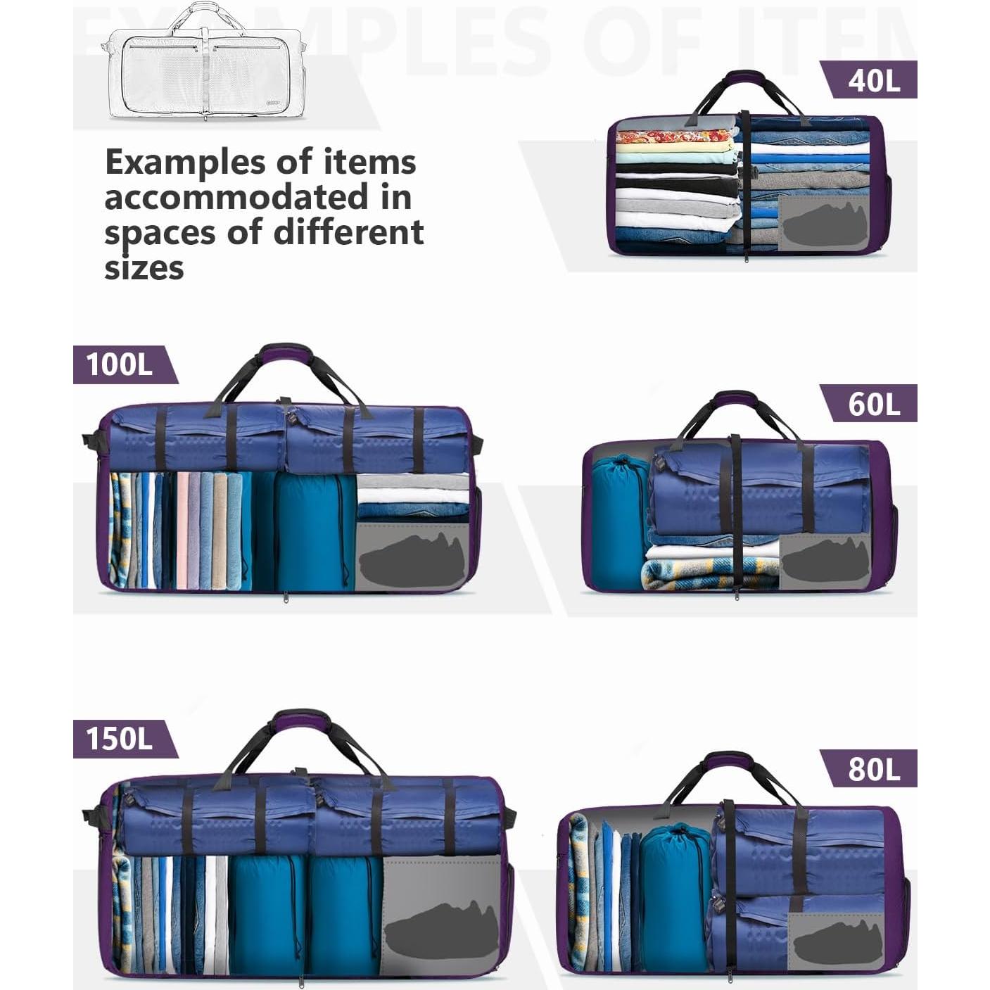 Bolsa de Viaje Plegable Gonex 100L Negra con Compartimento para Zapatos