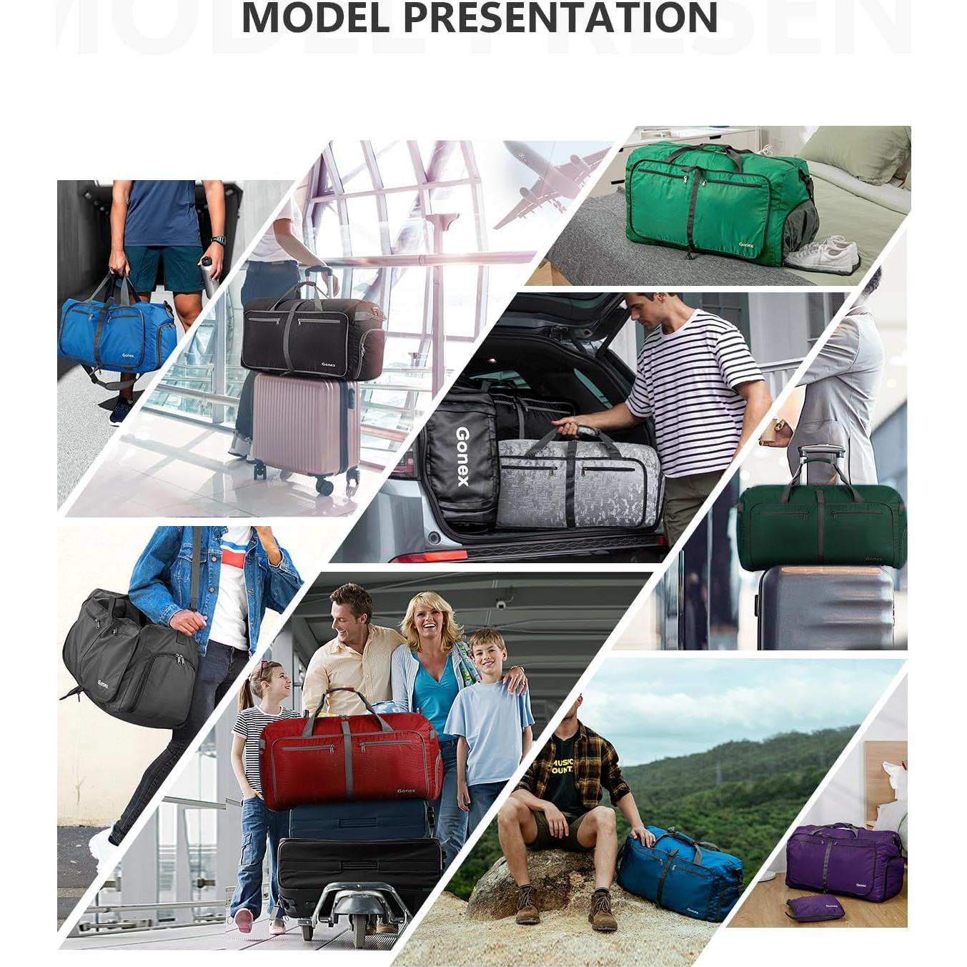 Bolsa de Viaje Plegable Gonex 100L Negra con Compartimento para Zapatos