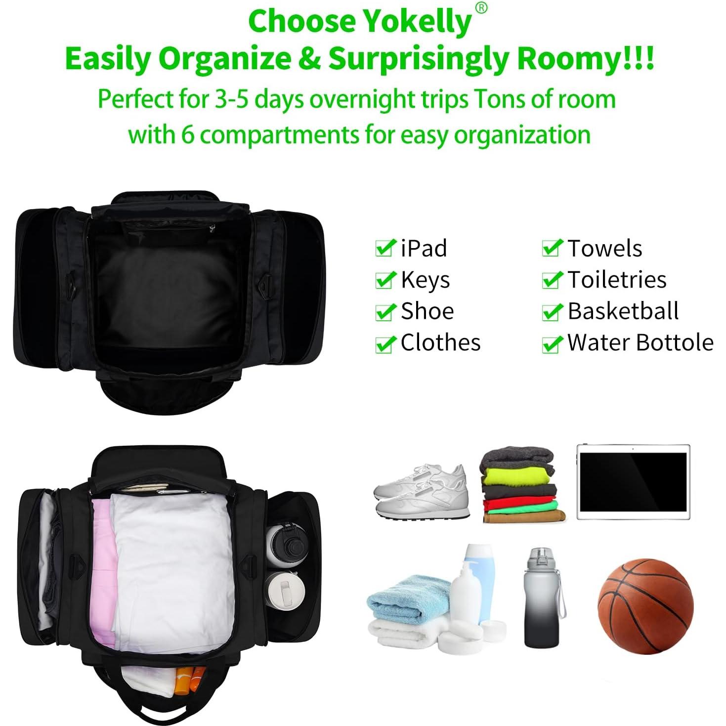 Bolsa de Deporte Duffel YoKelly 20" Negra 40L con 6 Compartimentos