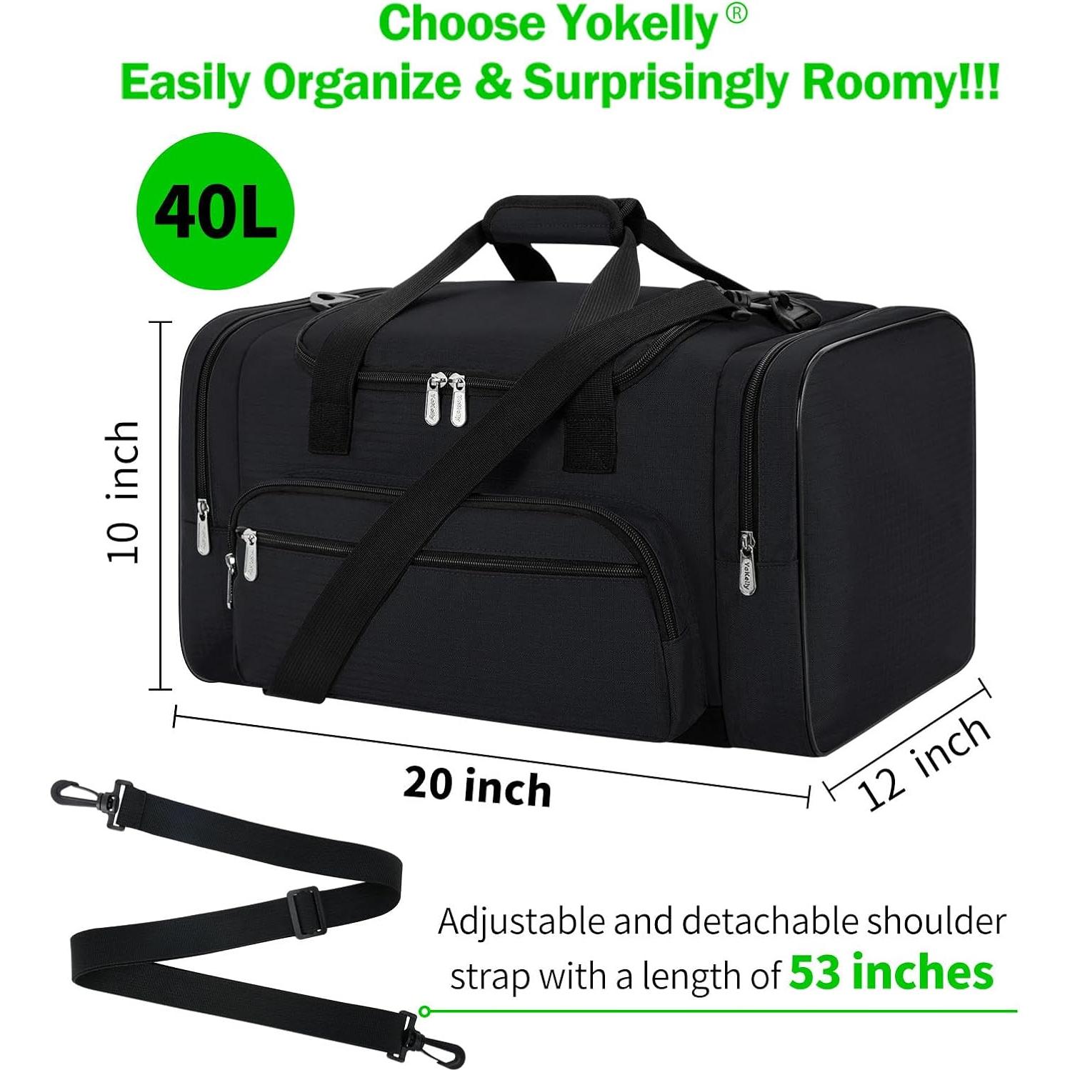 Bolsa de Deporte Duffel YoKelly 20" Negra 40L con 6 Compartimentos