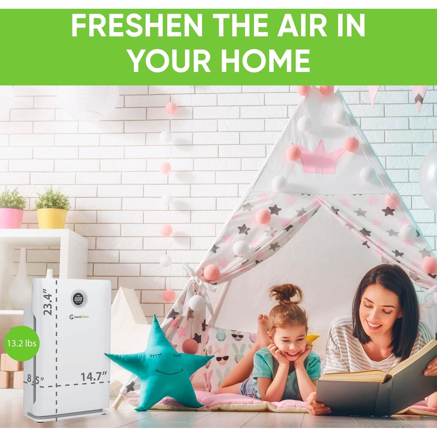 Air Purifier for Large Room, Bedroom, Home - Over 1600 Sq Ft, ZERO Ozone, UV Light, H13 Medical Grade True HEPA - Smoke, Dust, Allergies, Pet Hair Air Cleaners - InvisiClean Claro IC-4524