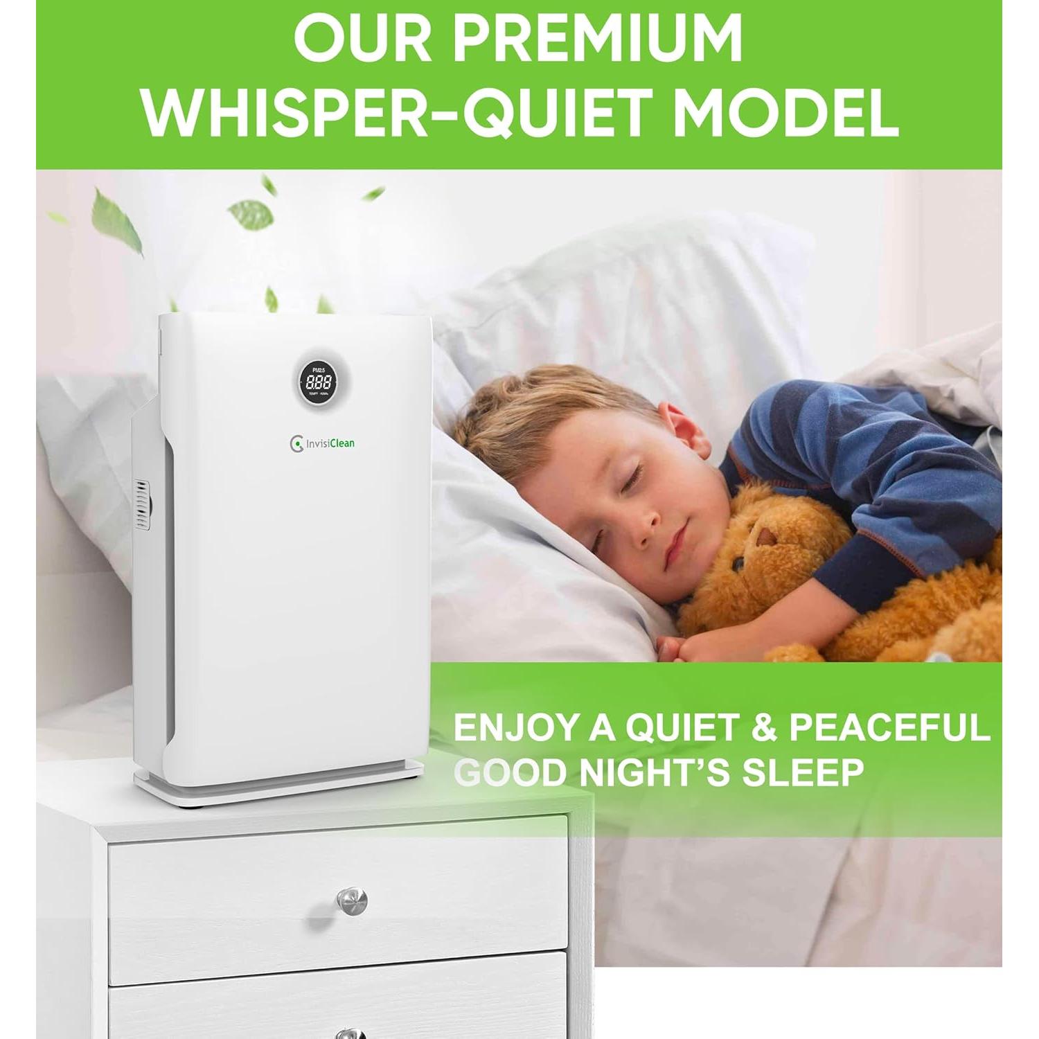 Air Purifier for Large Room, Bedroom, Home - Over 1600 Sq Ft, ZERO Ozone, UV Light, H13 Medical Grade True HEPA - Smoke, Dust, Allergies, Pet Hair Air Cleaners - InvisiClean Claro IC-4524