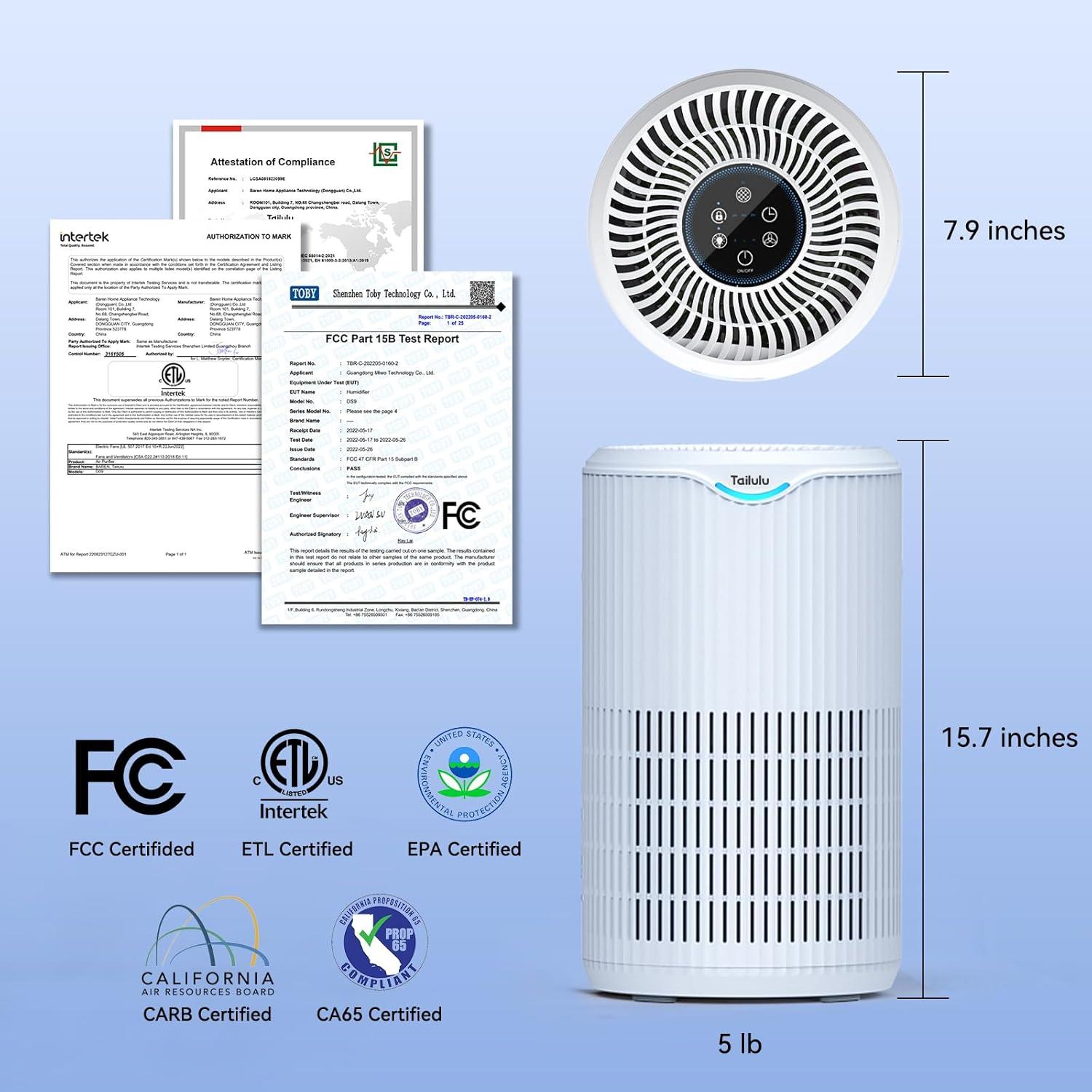 Purificador de Aire Tailulu D09 HEPA 139 m² Silencioso