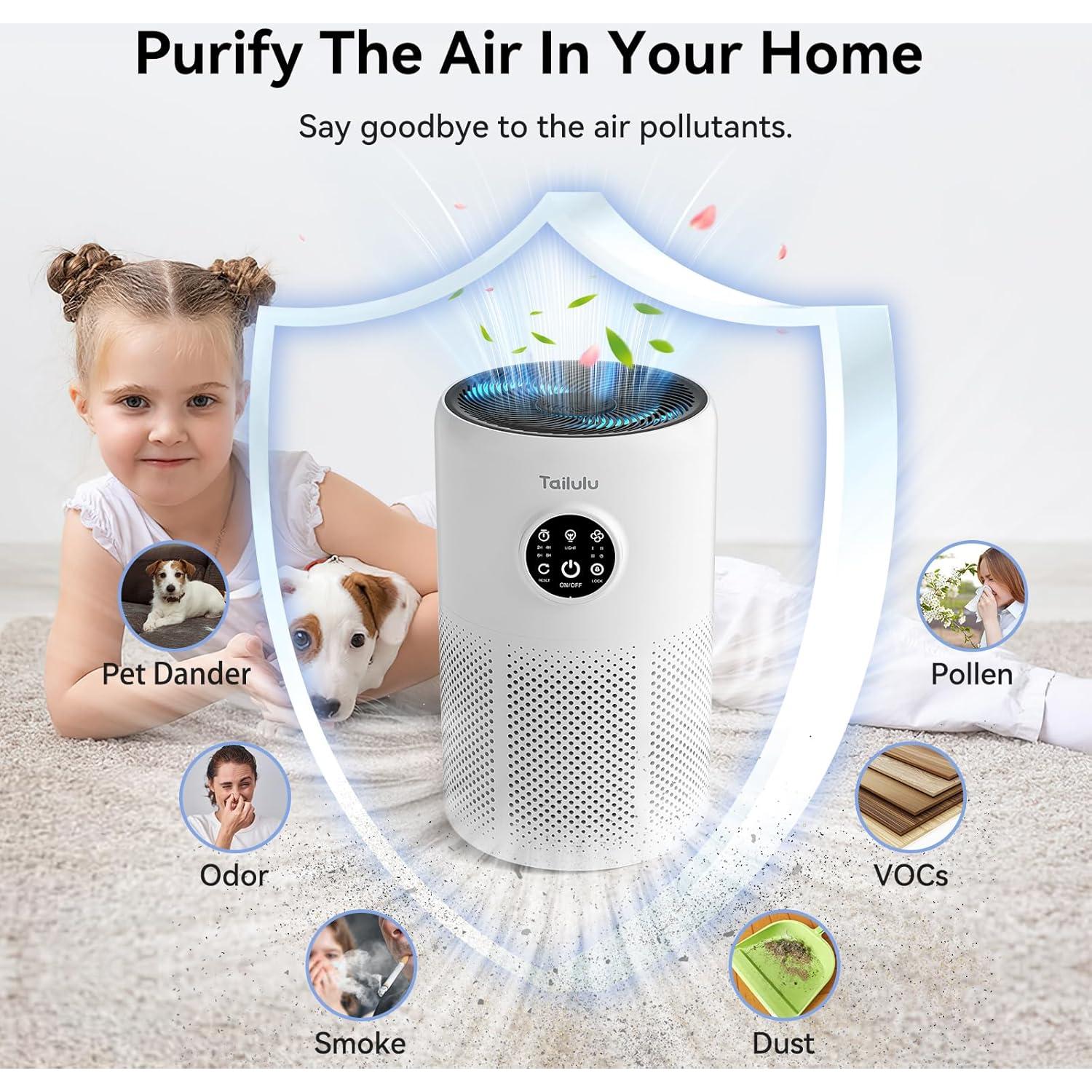 Purificador de Aire HEPA Tailulu D10 para Mascotas 126 m²