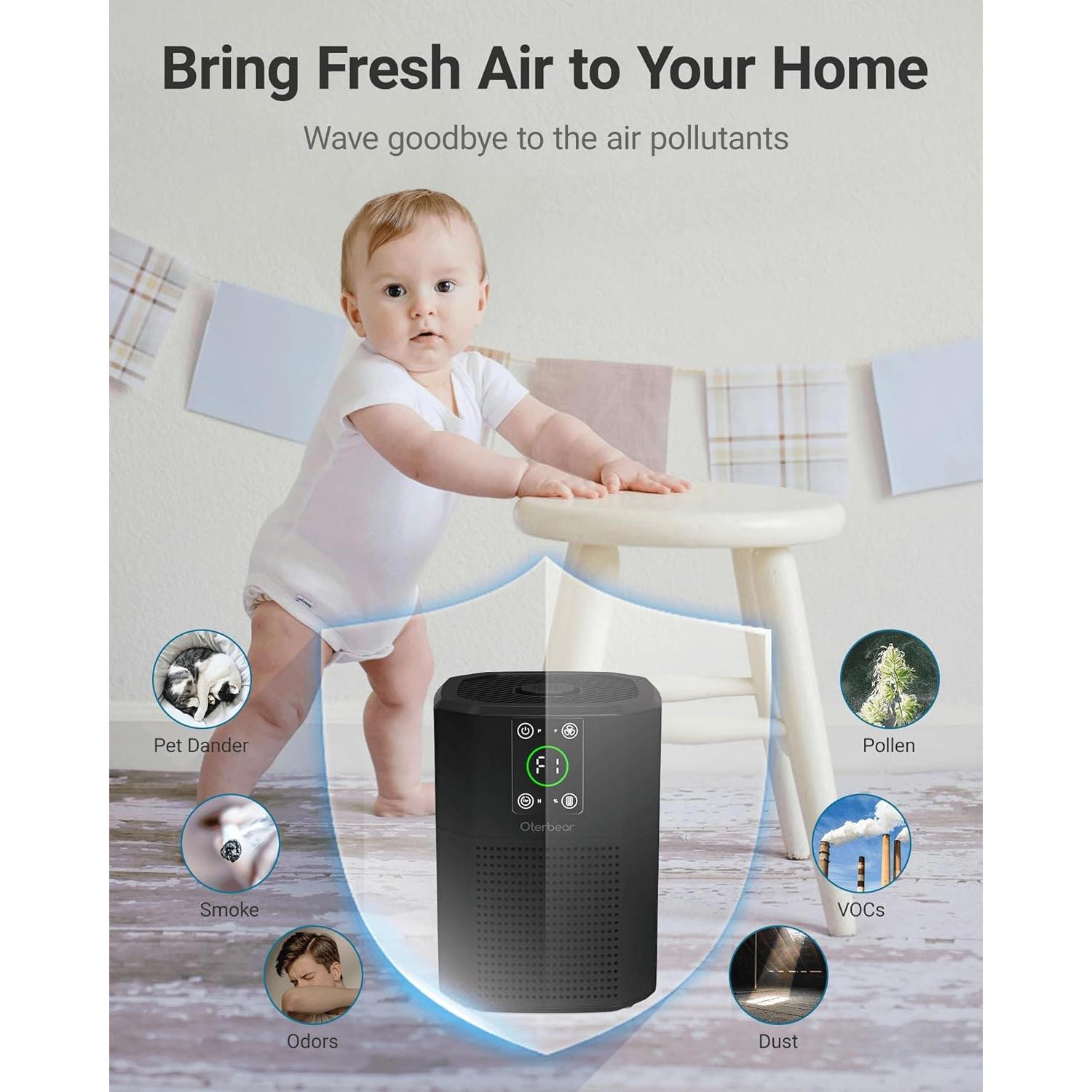 Purificador de Aire Oterbear H13 HEPA 125 m² con Aroma y Luz