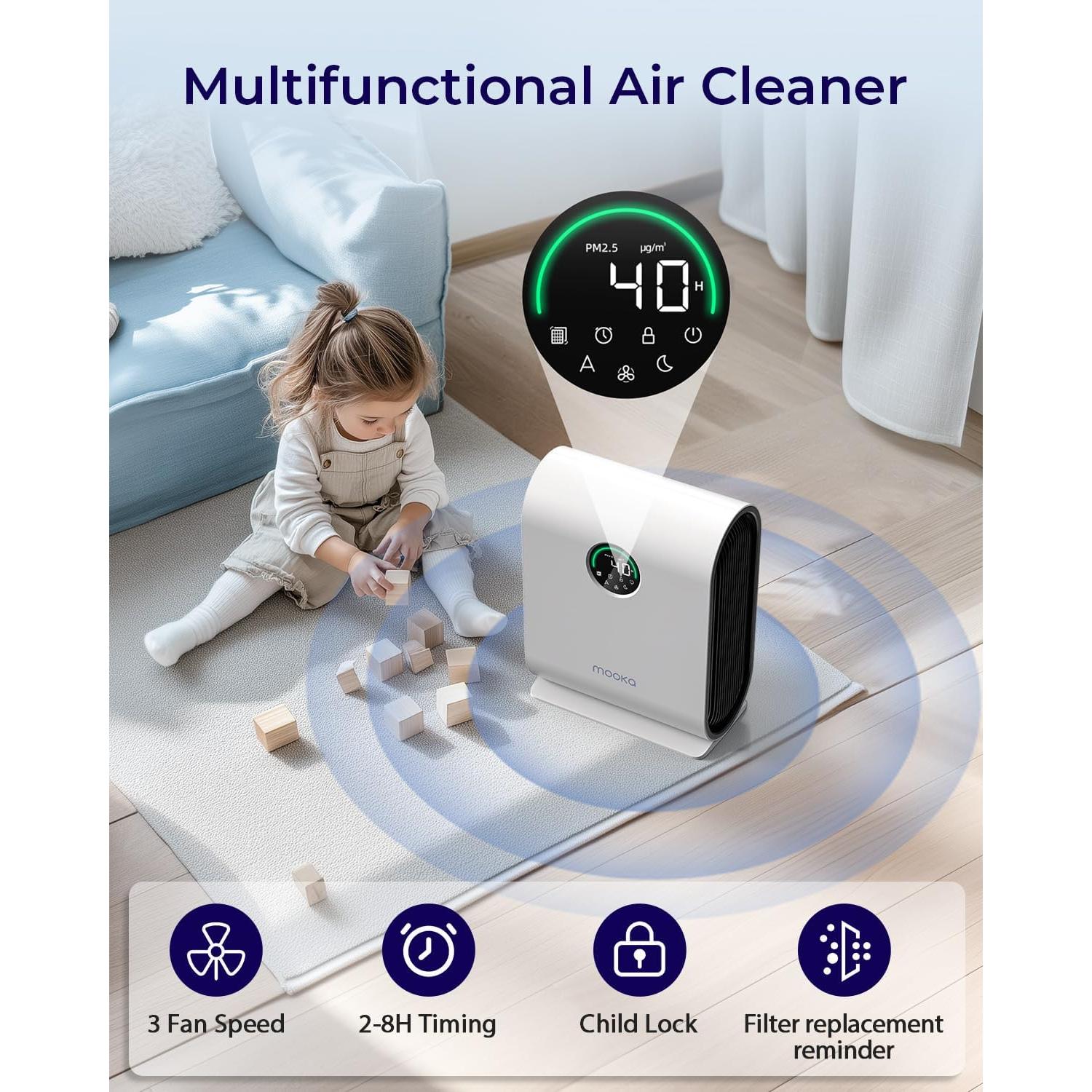 Purificador de Aire MOOKA KJ217 HEPA para Habitaciones Grandes