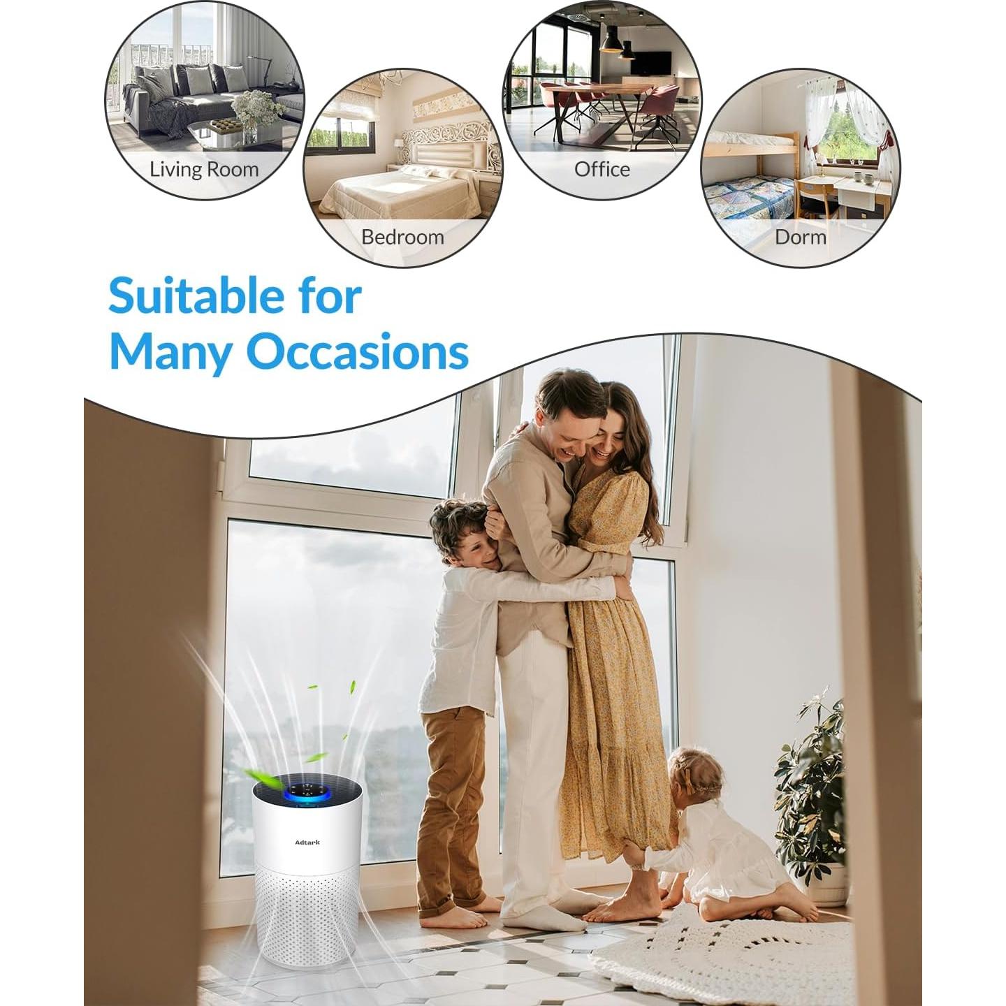 Purificador de Aire ADTARK H14 HEPA 3-en-1 Blanco 81.57 m²