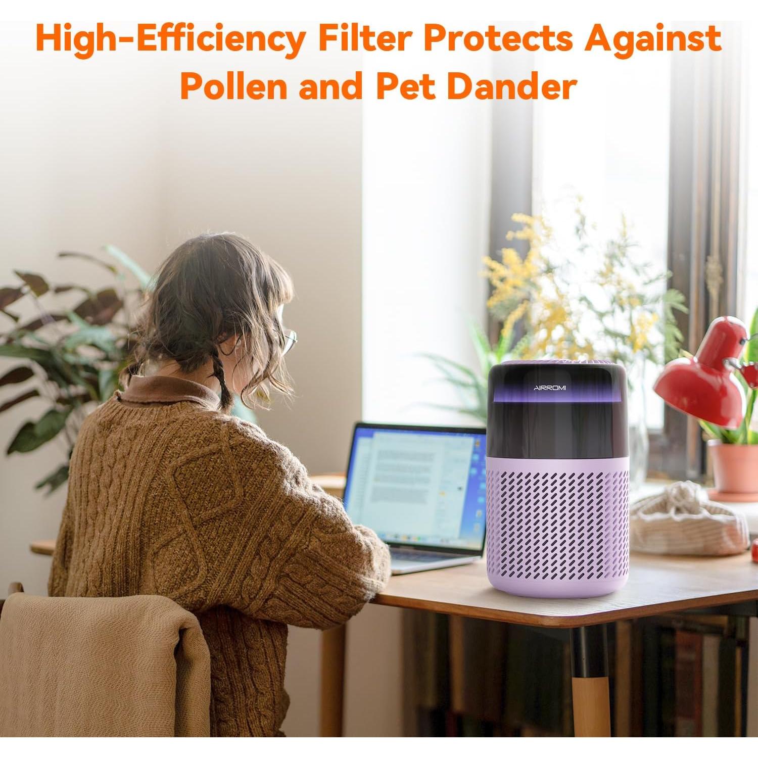 Purificador de Aire AIRROMI A2005 Púrpura, Filtro HEPA, 51 m²