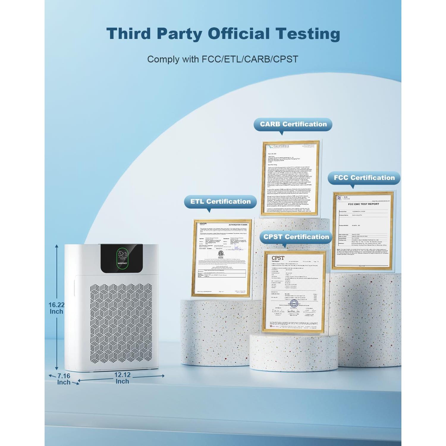 Purificador de Aire HEPA WESTHEY HY4866 para Habitaciones Grandes