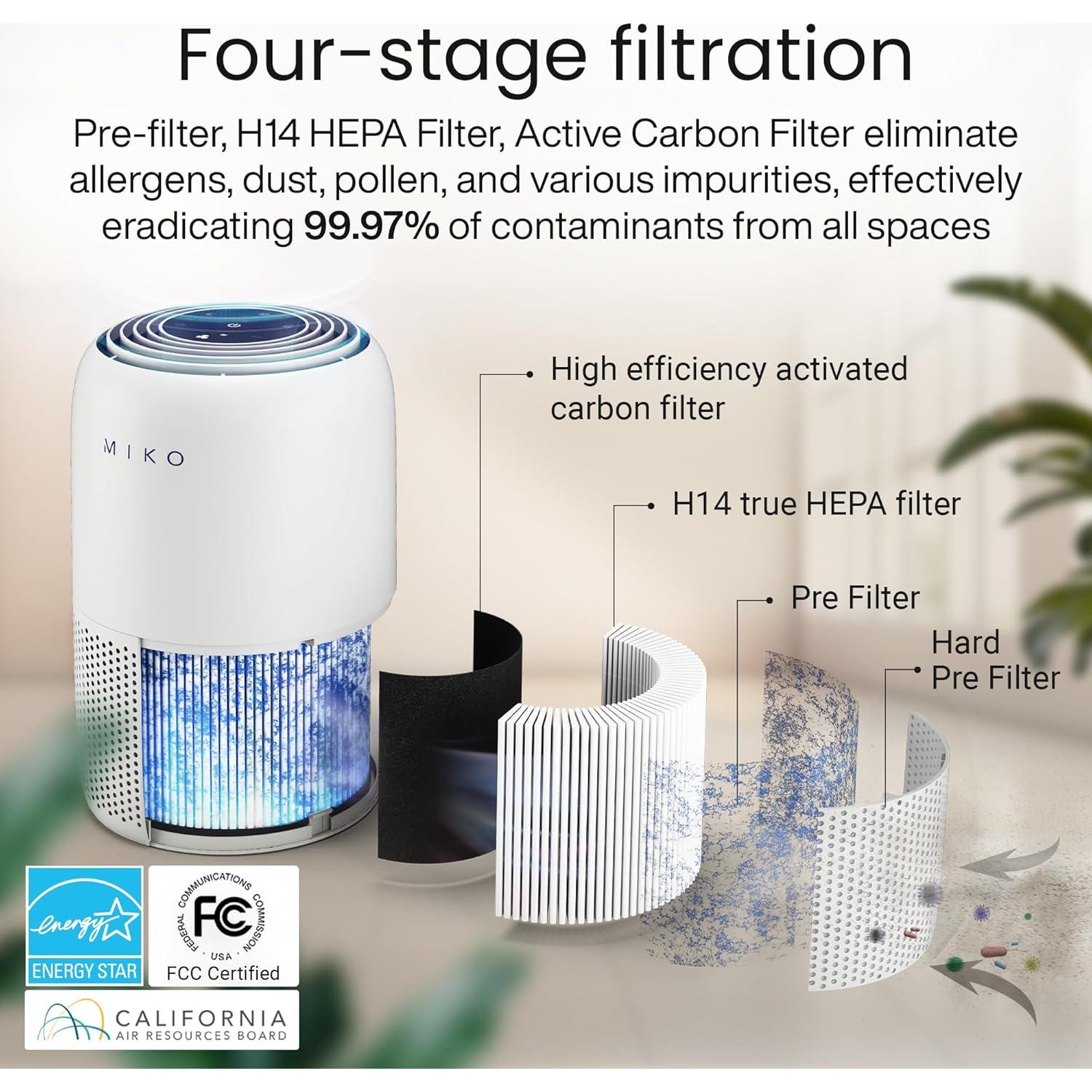 Purificador de Aire MIKO MA-04WBN con Filtro HEPA 3 en 1