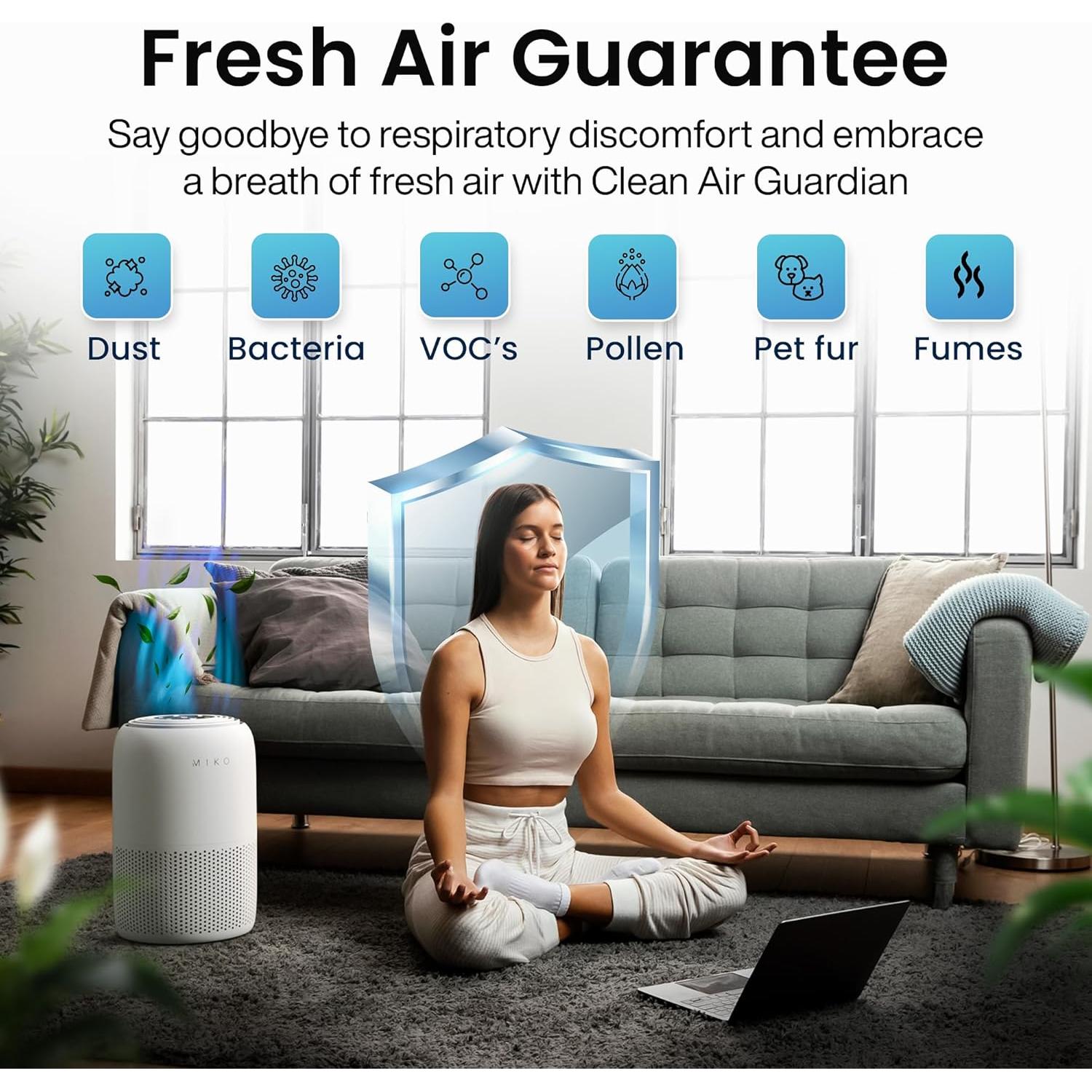 Purificador de Aire MIKO MA-04WBN con Filtro HEPA 3 en 1