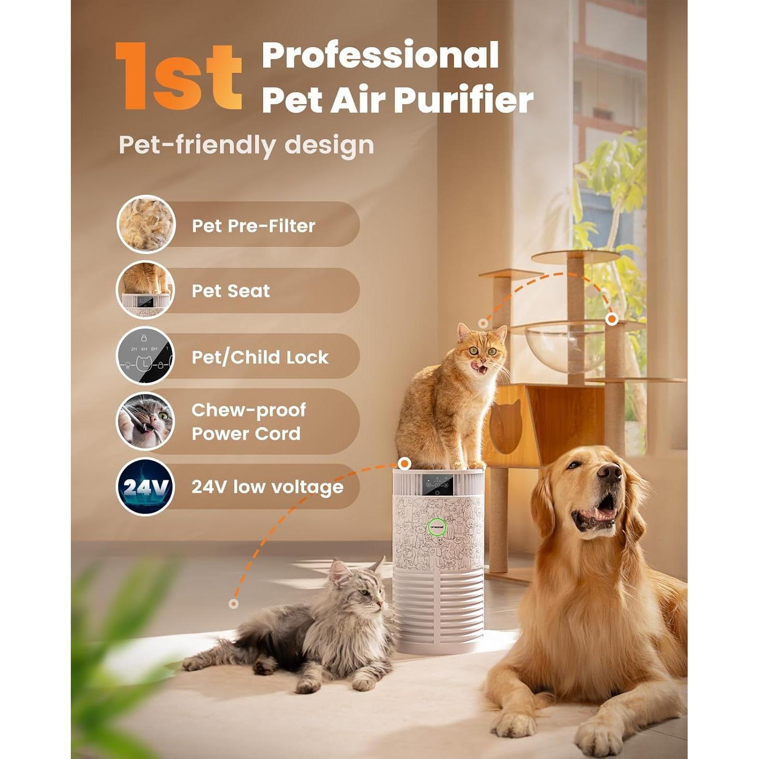 Purificador de Aire Oneisall PP01 para Mascotas HEPA 3 en 1