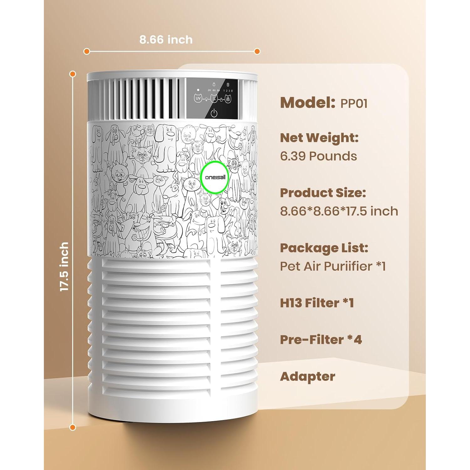Purificador de Aire Oneisall PP01 para Mascotas HEPA 3 en 1