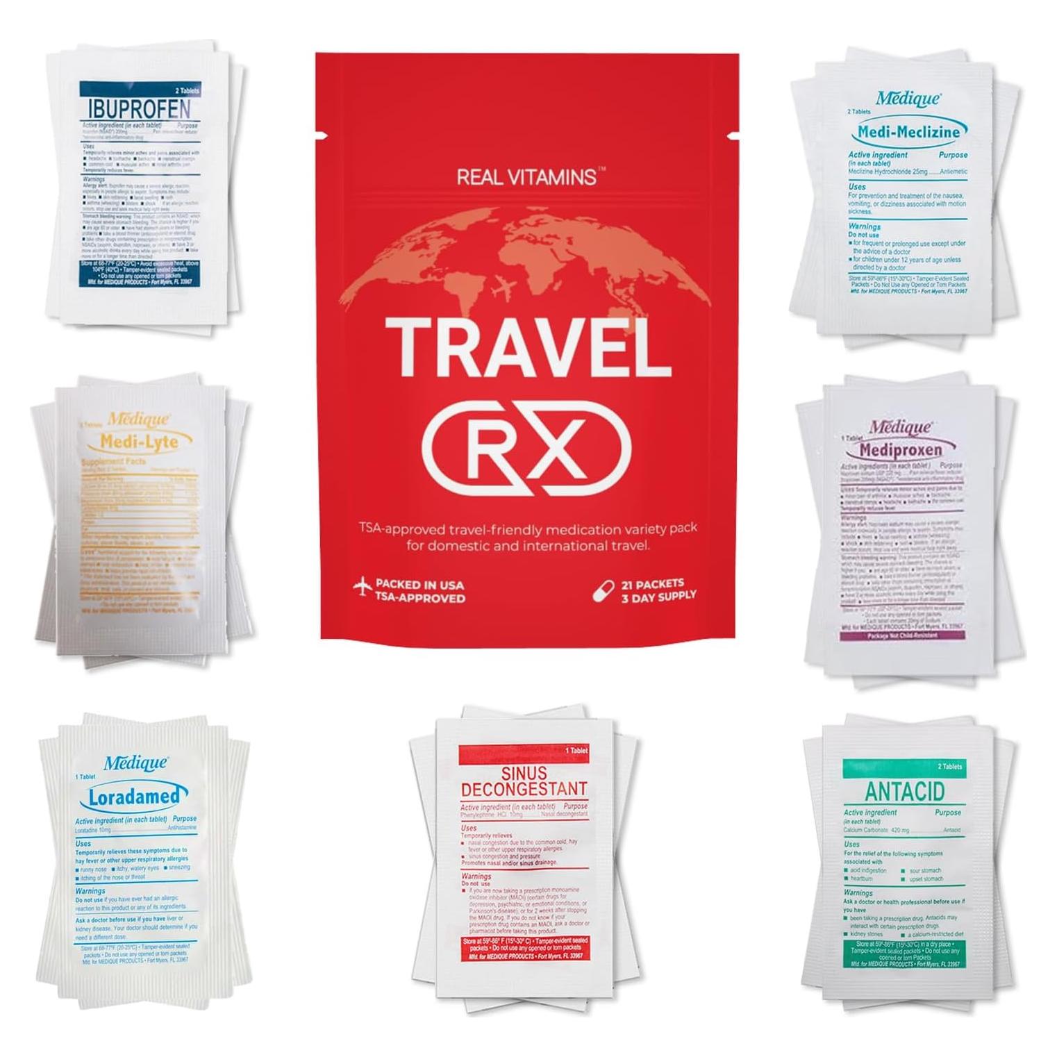 Kit de Medicina de Viaje Travel RX Real Vitamins - 21 Medicamentos