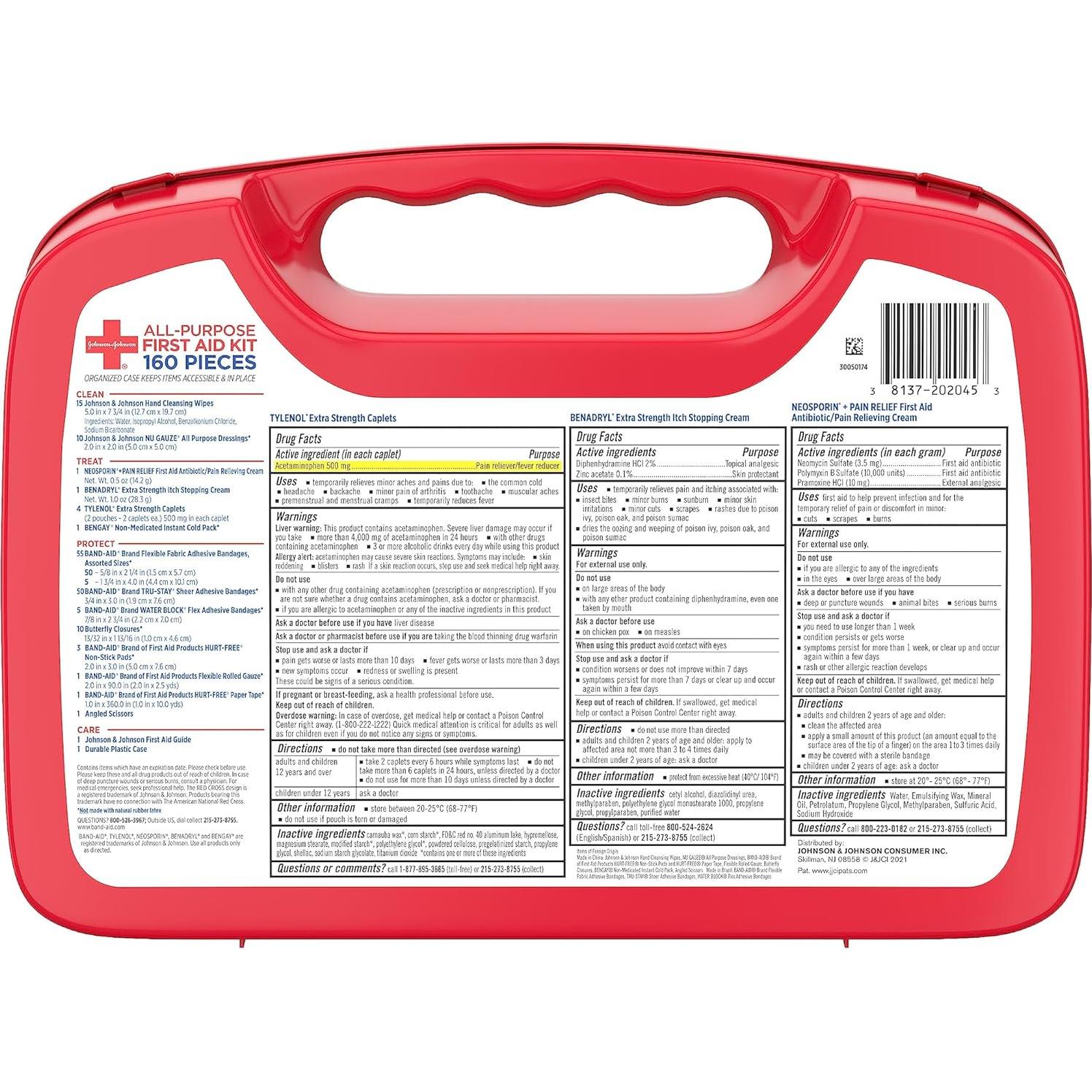 Kit de Primeros Auxilios Compacto Johnson & Johnson 160 Piezas